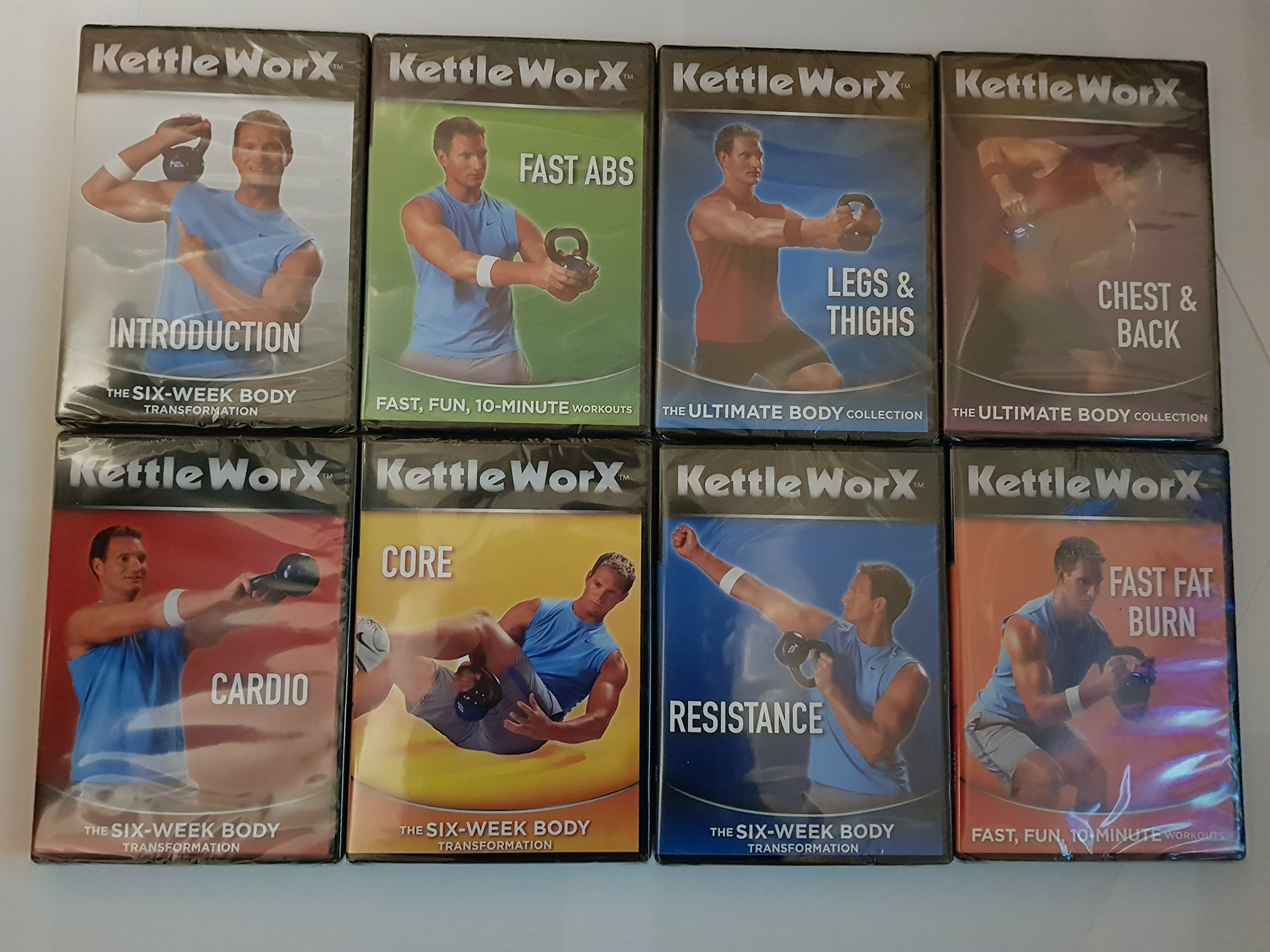 Kettleworx 8 DVD Set,Introduction, Fast Fat Burn, Chest& Back, Resistance, Legs and Thighs, Fast Abs,Core and Cardio Format: DVD