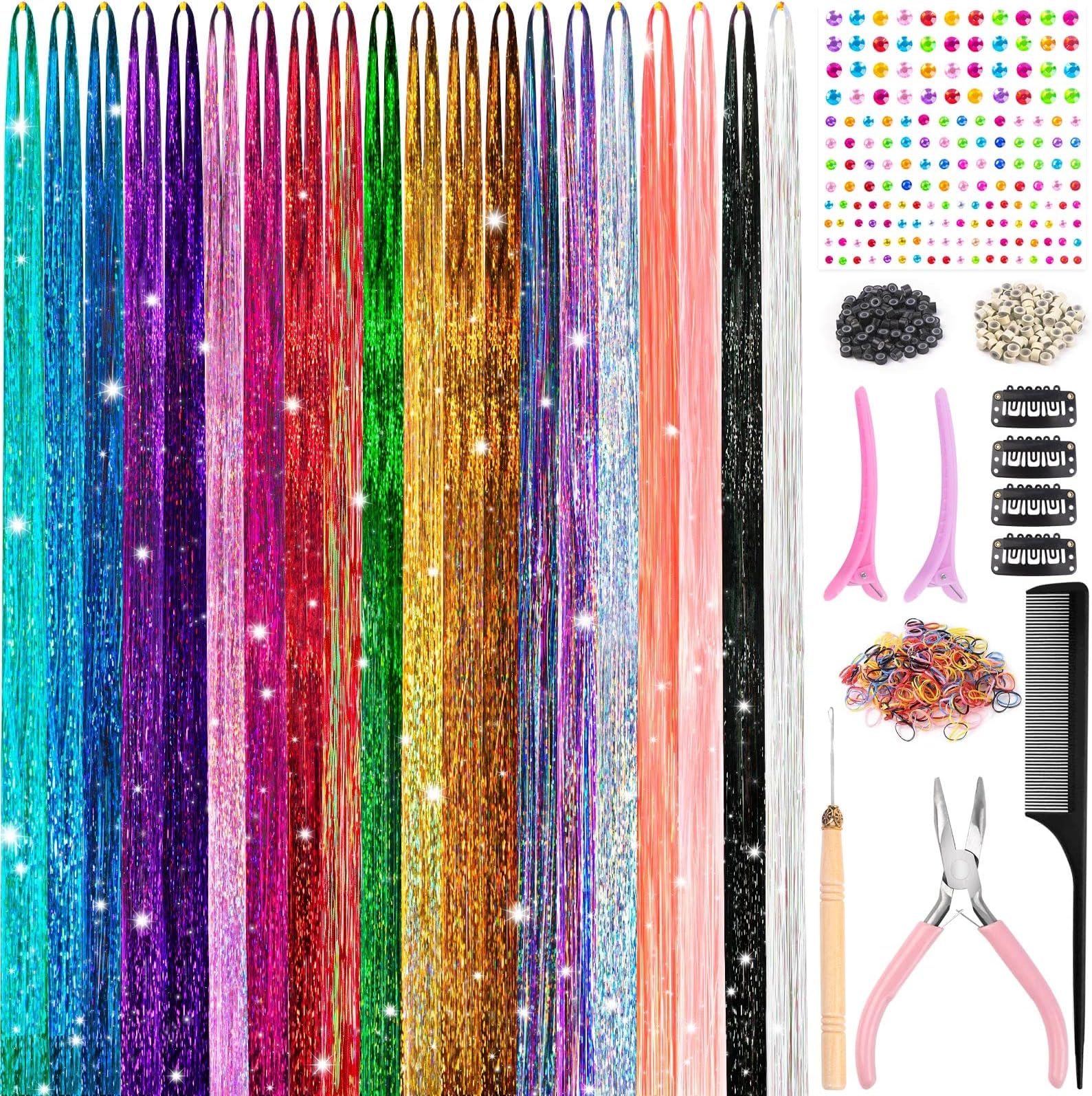 Black Hair Tinsel Kit with Tool Fairy Hair Tinsel Heat