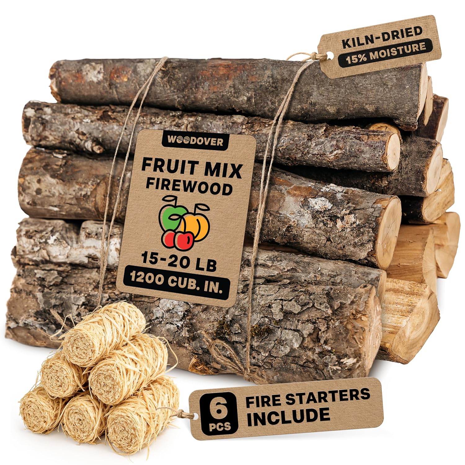 Woodover Apple & Cherry Firewood Logs + Starters 15