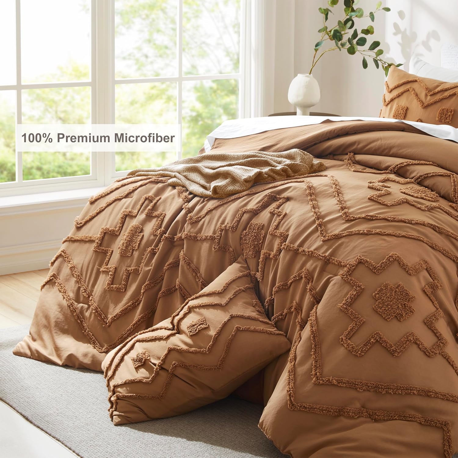 Oli Anderson Boho Tufted Comforter Set King Size, 3 Pcs Soft Jacquard Bedding Set for All Seasons, Shabby Chic Farmhouse Bedding Set with Comforters for All Seasons (Pumpkin, King) - Image 3