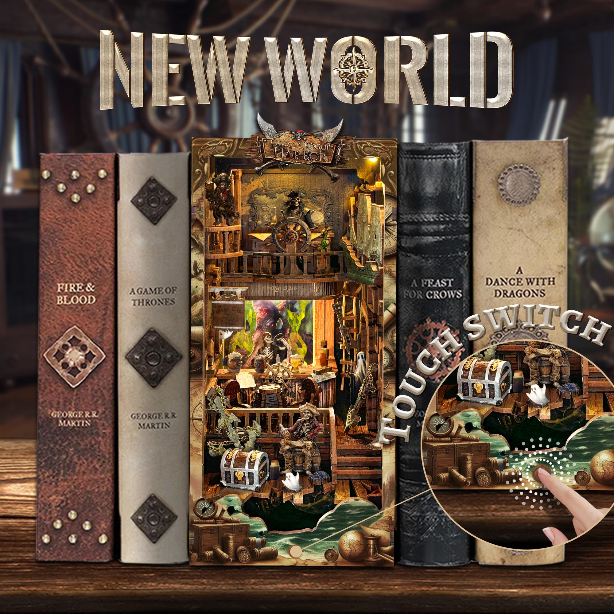 DIY Miniature House Kit, Book Nook Mini House Bookshelf Decor 3D Wooden Puzzle for Adults, Birthday Gift for Family, Friends -: New World