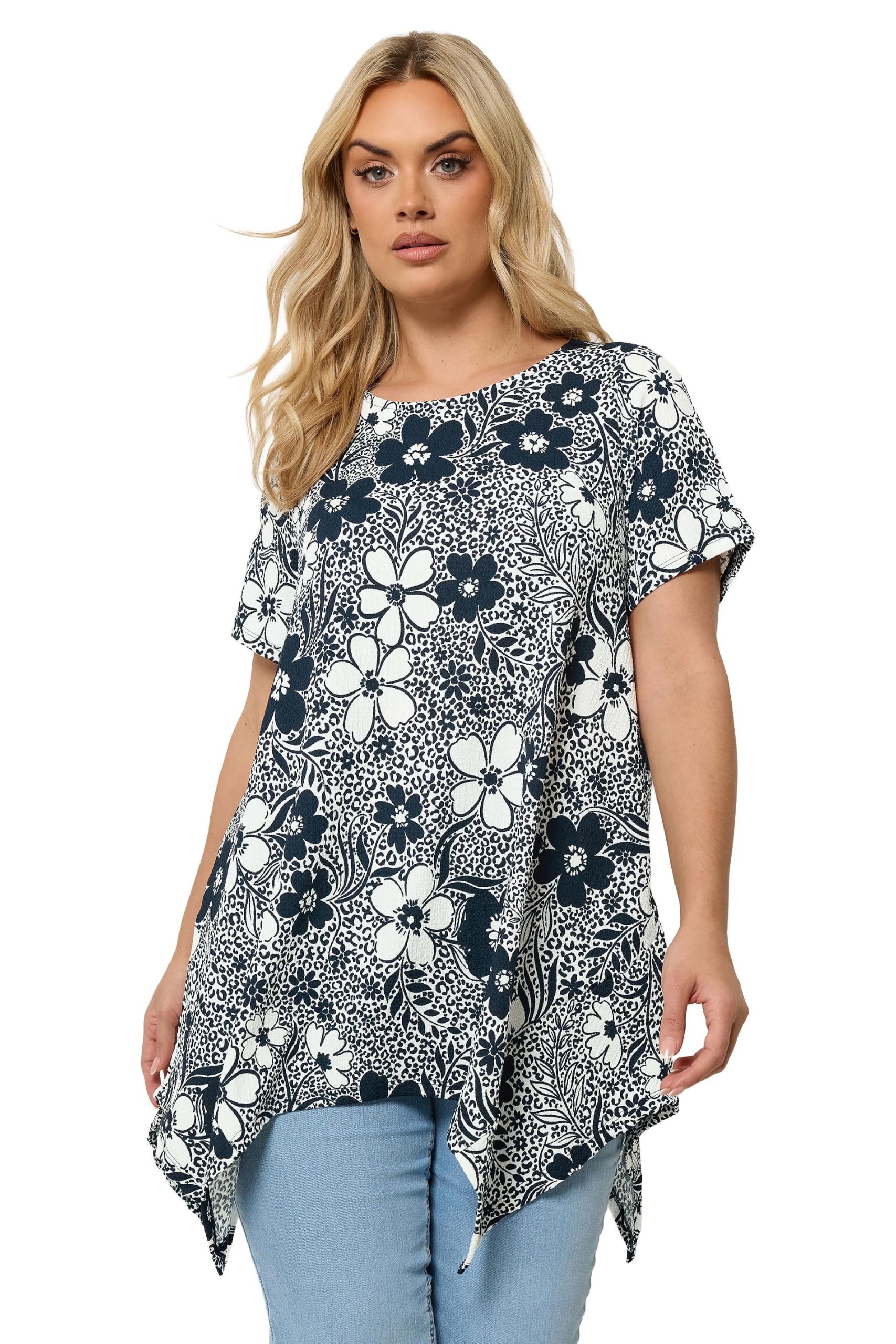 Yours Curve Floral Hanky Hem Top - Women's - Plus Size Curve Black