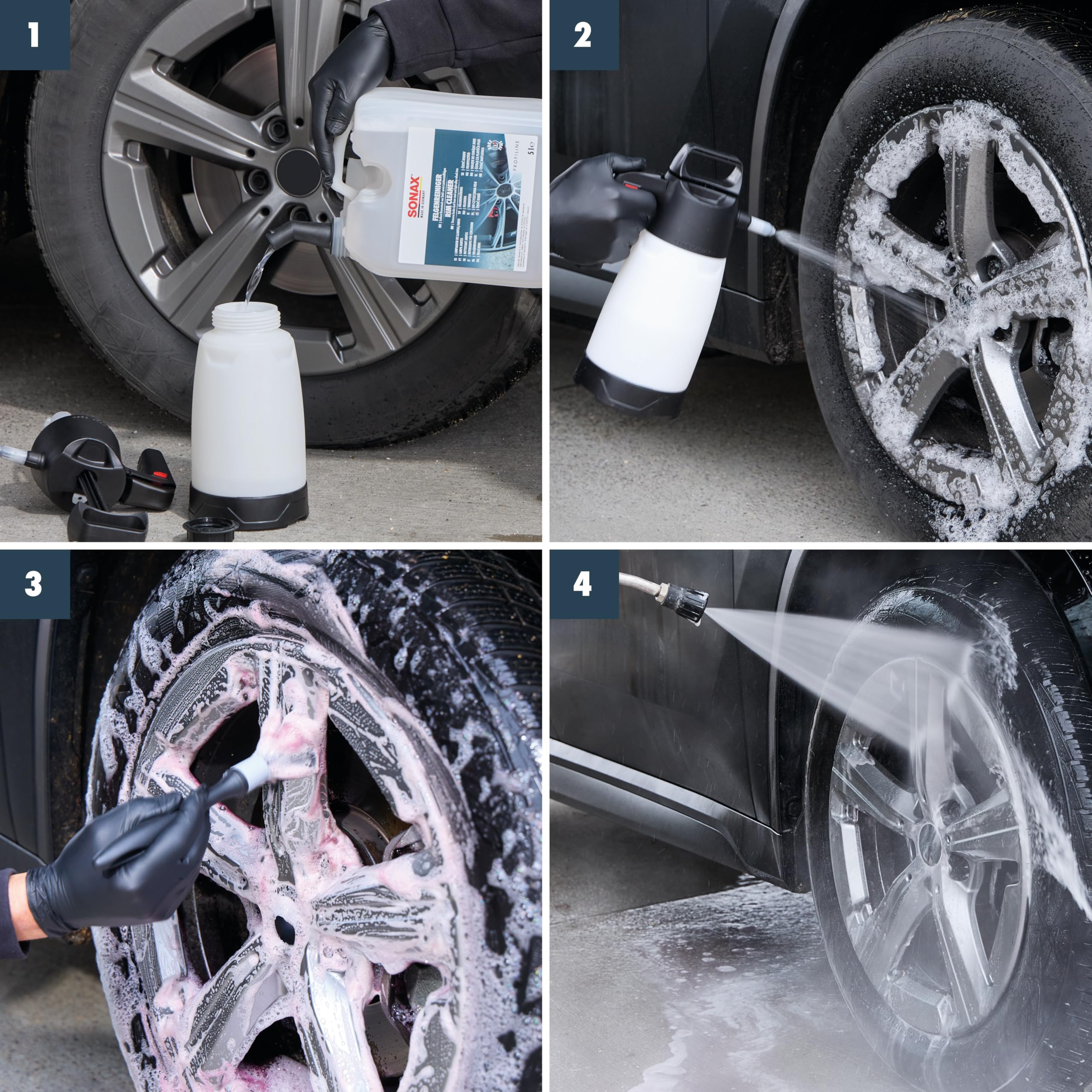 SONAX PROFILINE FelgenReiniger säurefrei (5 Liter) entfernt Bremsstaub von Stahl- sowie Leichtmetallfelgen | Art-Nr. 02305000 | Hochwirksam, entfernt Bremsstaub von Stahl- sowie Leichtmetallfelgen.