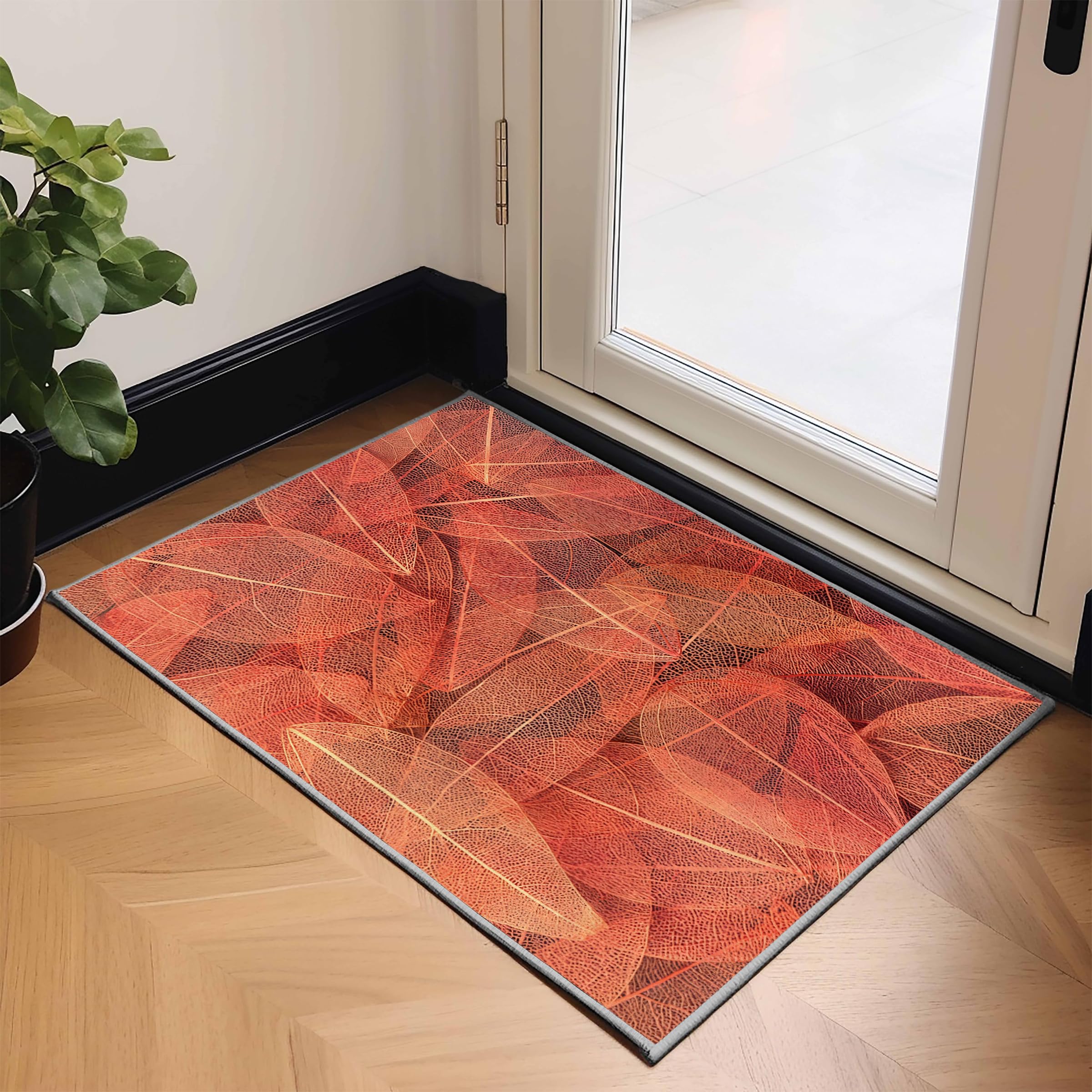 Großer waschbarer Kurzflor-Teppich 200x300 - Blätter Rot Teppiche - Naturästhetik Dünn Saugfähig Vielseitig Carpet für Wohnzimmer Schlafzimmer Oder Als Bettvorlege S&1900
