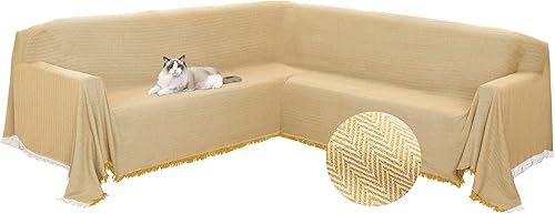 Miniatura 11 de HDCAXKJ Fundas para sofá modular en forma de L, funda de sofá de esquina, manta de jacquard tejida en forma de U, fundas de sofá con borlas, suaves,