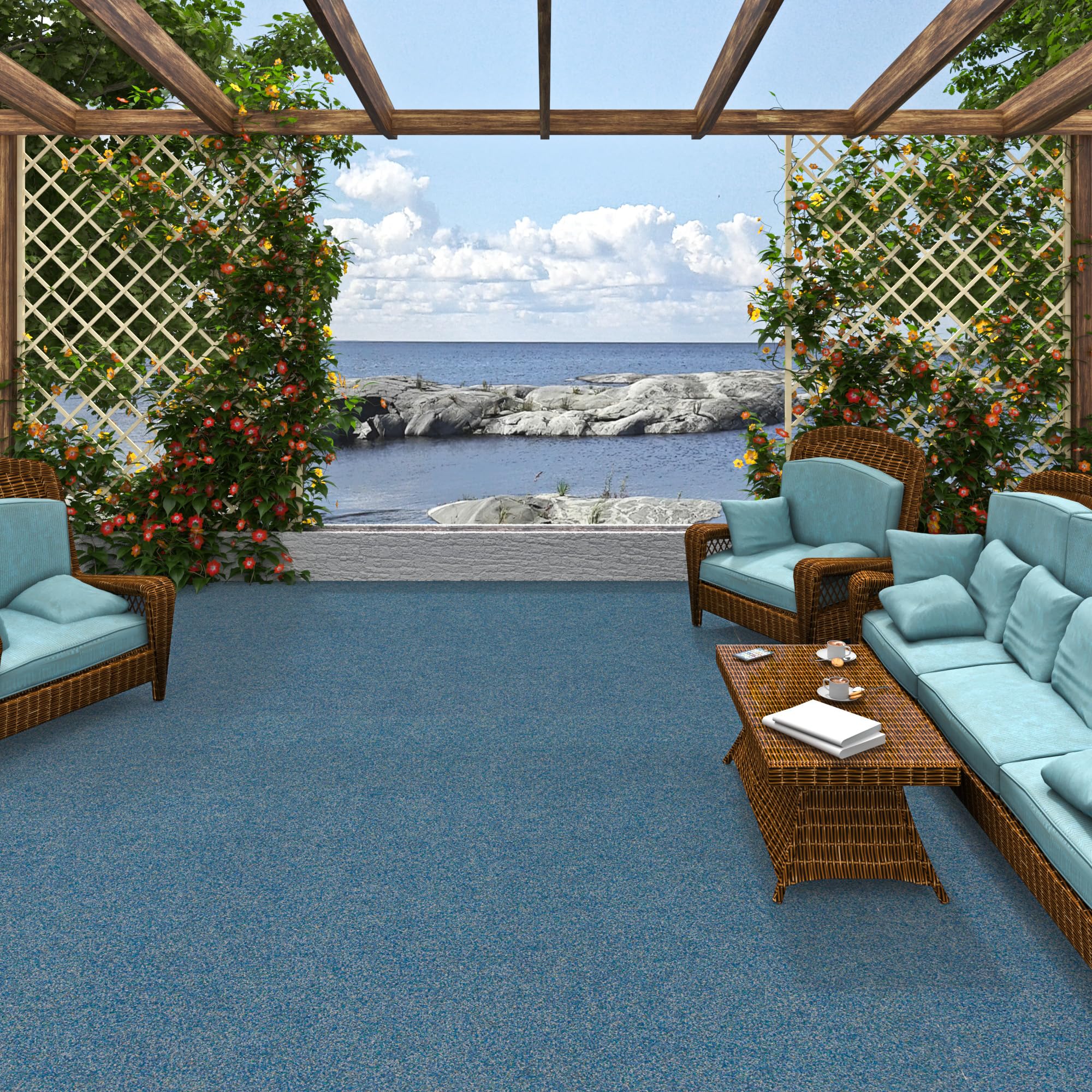 Snapstyle Kingston - Tapis Type Gazon Artificiel – pour Jardin, terrasse, Balcon - Bleu
