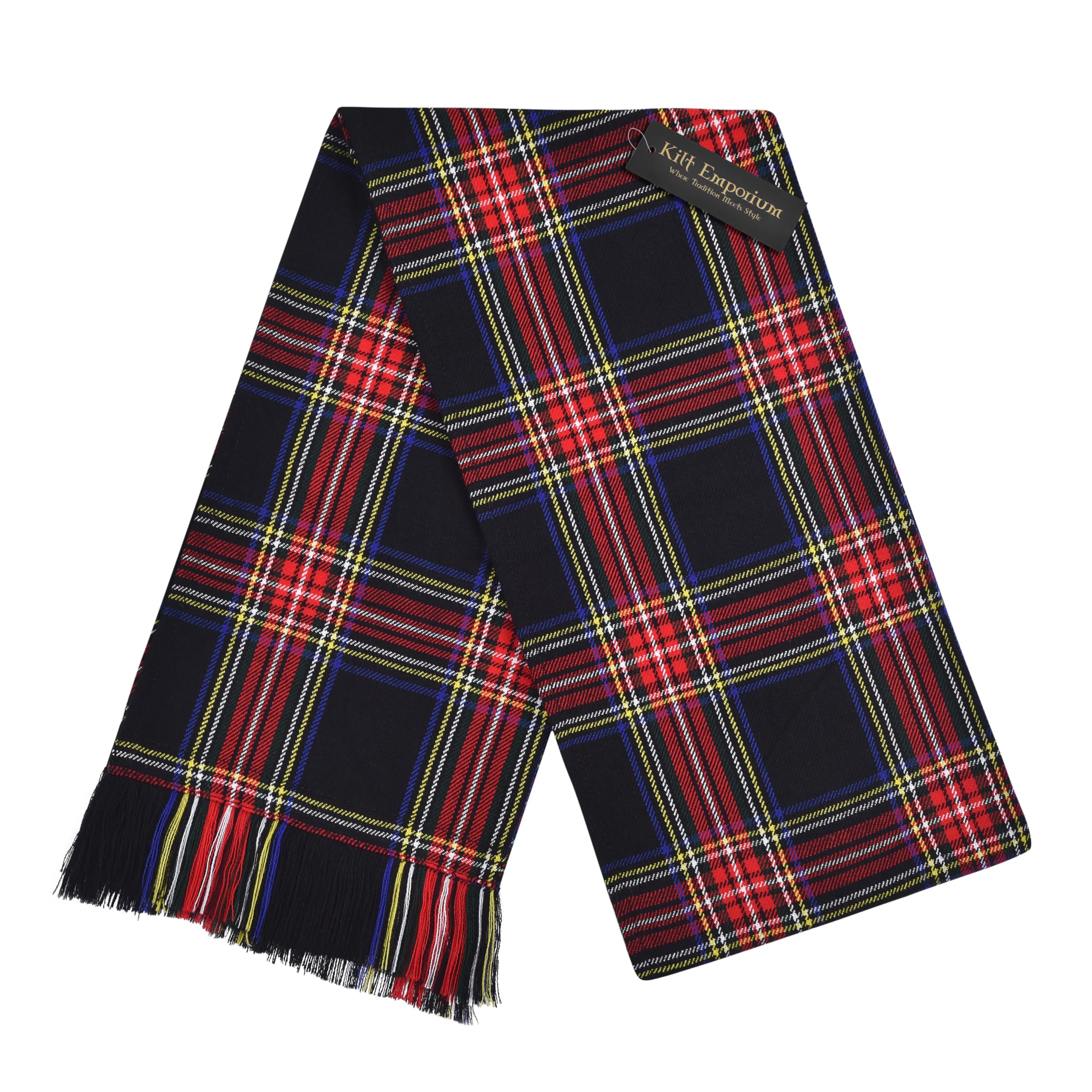 Kilt Emporium Women's Tartan Sash Scottish Highland Clan Sashes for Ladies - Full Size L90 x W10.5 - Premium Plaid (Black Stewart)
