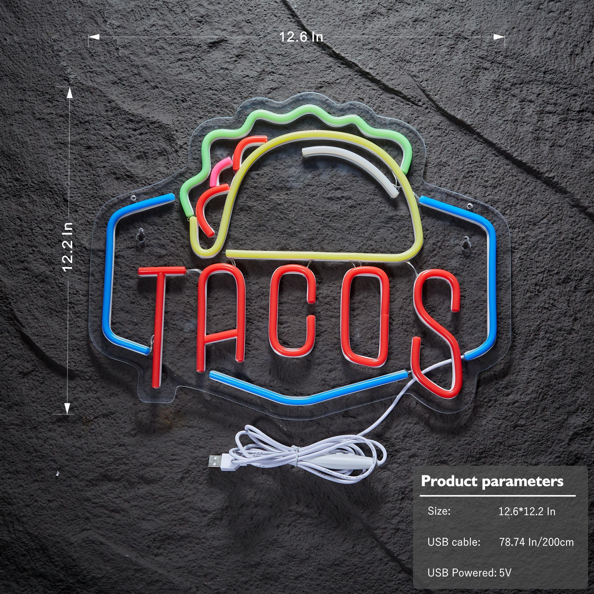 Tacos Neon Sign for Wall Decor, Taco Open LED Neon Signs Lights