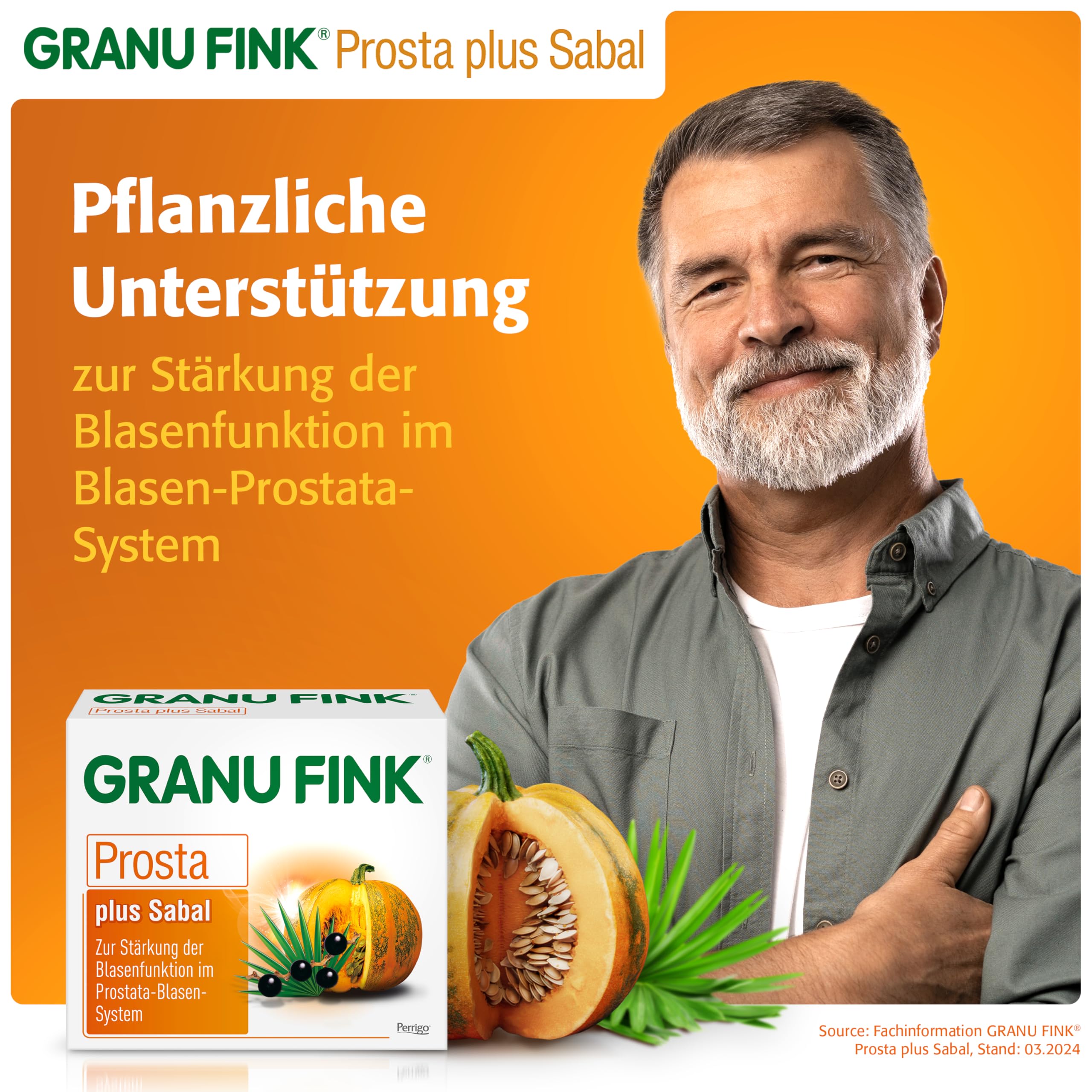 GRANU FINK Prosta plus Sabal – Prostata-Kapseln zur Stärkung des Prostata-Blasen-Systems – mit Uromedic Kürbis und Sägepalme – made in Germany – 60 Hartkapseln