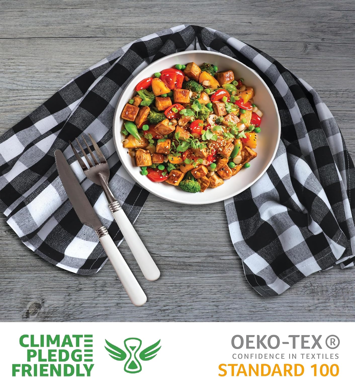 Urban Villa Kitchen Towels 100% Cotton Dish Towels for Kitchen (Set of 6) 20”x30” Dish Cloths Highly Absorbent Kitchen Linen Set with Hanging Loop Perfect for Drying Dishes Cleaning – Black White - Image 3