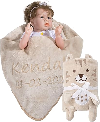 Cobija de franela personalizada para bebé unisex con animalito de adorno, cobertor de seguridad para recién nacidos, regalo para bebé con su nombre