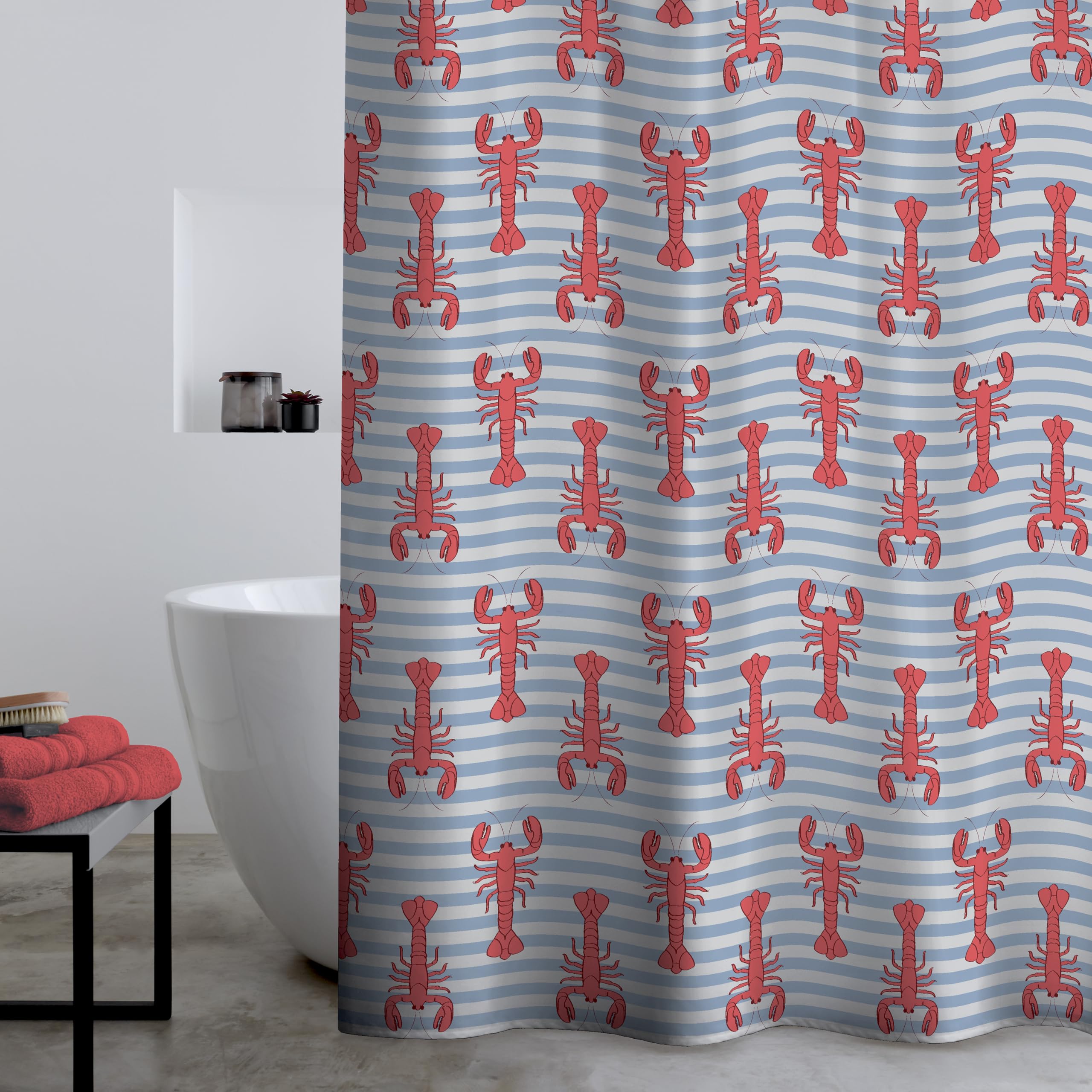 Catherine Lansfield Tenda Doccia Con Granchio – 180x180 Cm – Poliestere Rosso, Lavabile