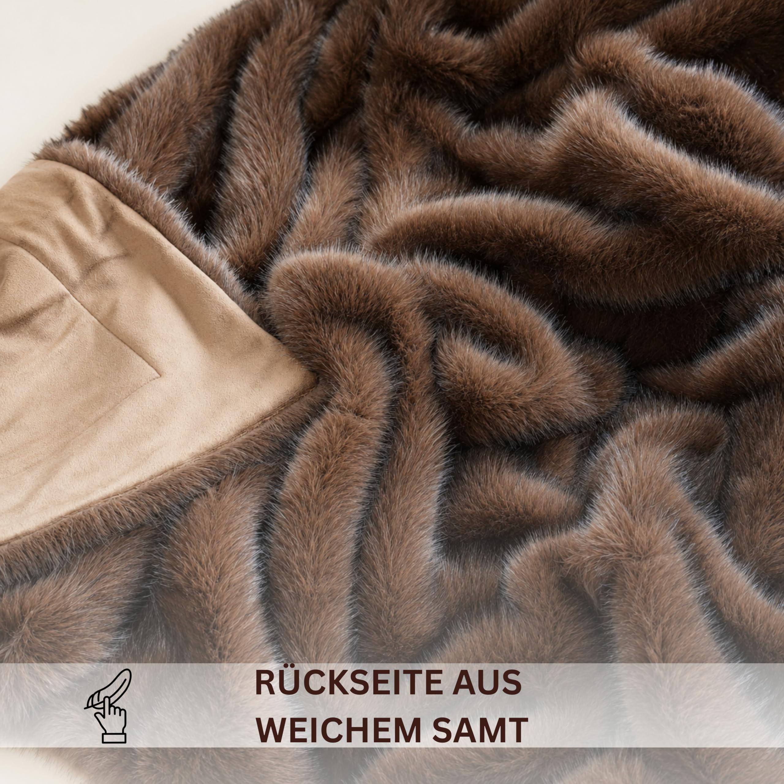 Felldecke, Kuscheldecke Flauschige Pelzdecke, Wendedecke Felloptik, XXL Überwurf für Sofa & Bett, hochwertig rustikale Tagesdecke (Braun/Schwarz, 175x200 cm)