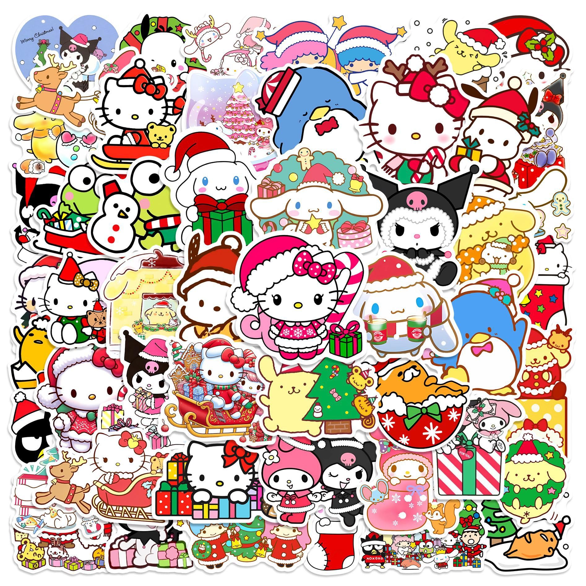XYLL50Pcs Kawaii Sanrio Christmas Sticker, Cute Anime Hellokitty Kuromi Mymelody Waterproof Vinyl Stickers for Girl Teen Kids Adult Water Bottle, Laptop, Phone, Computer, Guitar, Notebook