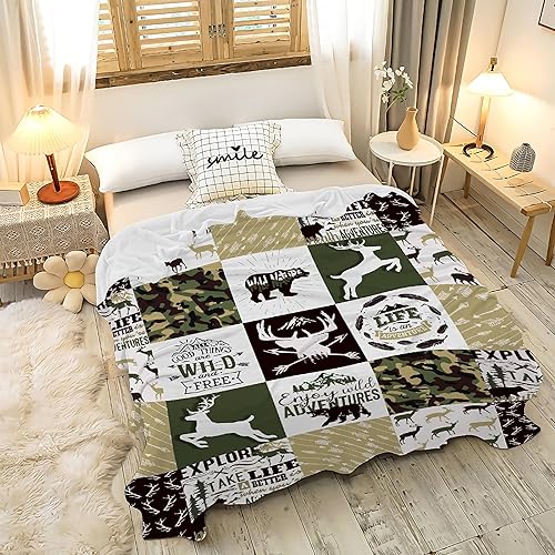 Miniatura 2 de BUYYET Wild Adventure - Manta de franela de forro polar de animales del bosque, manta de regalo ligera y suave, bonita manta acogedora para cama,