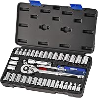 Vista 4 de EPAuto Juego de llaves de vaso de 1/4 pulgada y 3/8 pulgada con carraca reversible (40 piezas)