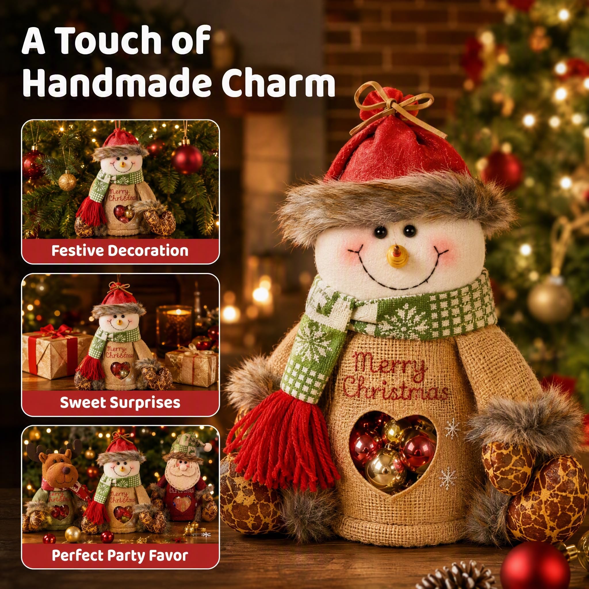 Christmas Gift Bags with Zipper, 3D Santa Snowman for Kids (A,6 PCS)