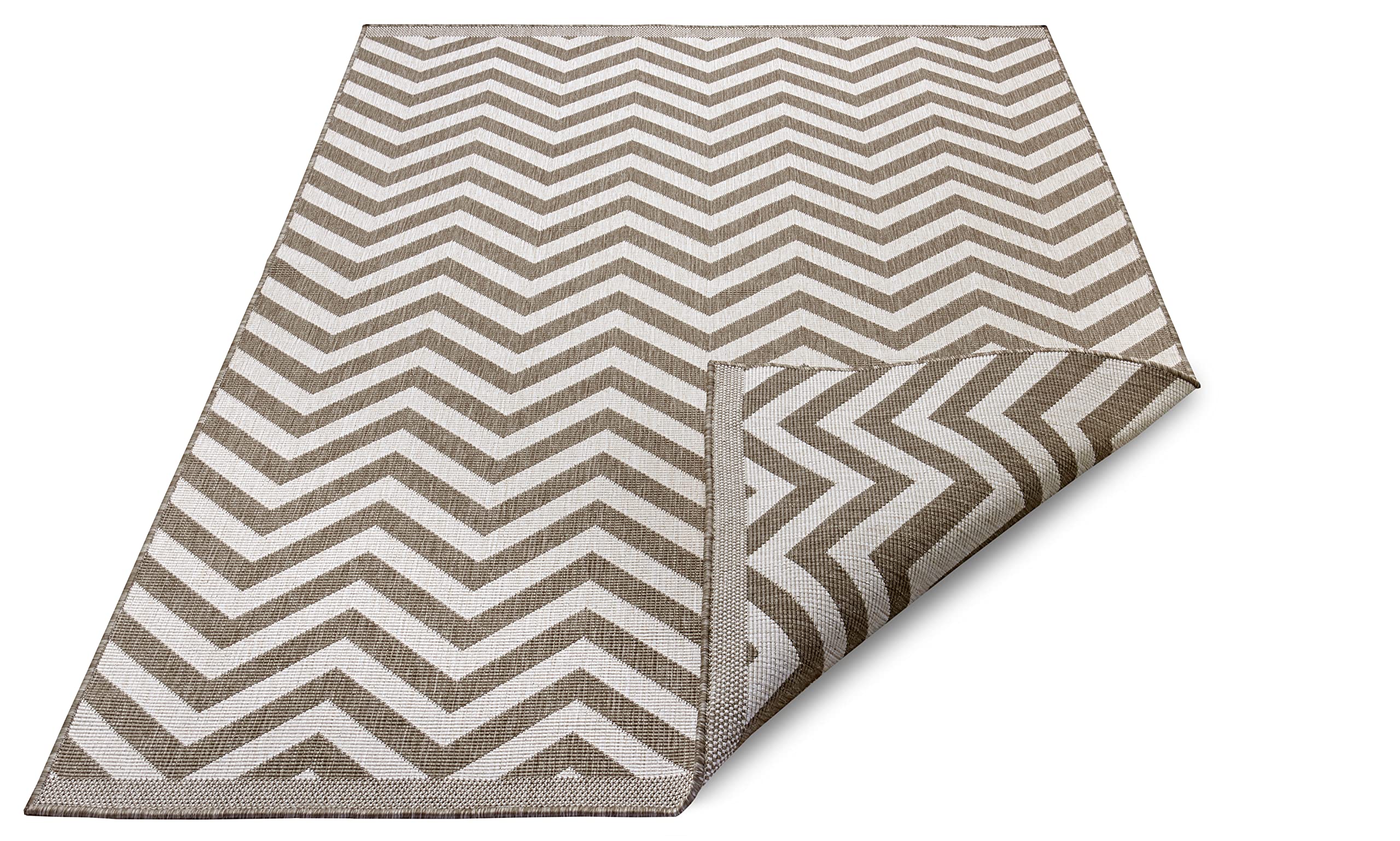 NORTHRUGS Indoor and Outdoor Rug Palma 80 x 150 cm Reversible Rug Weatherproof Modern Design Zigzag Pattern Rug for Balcony Patio Garden Conservatory Living Room Waterproof in Linen - Image 2