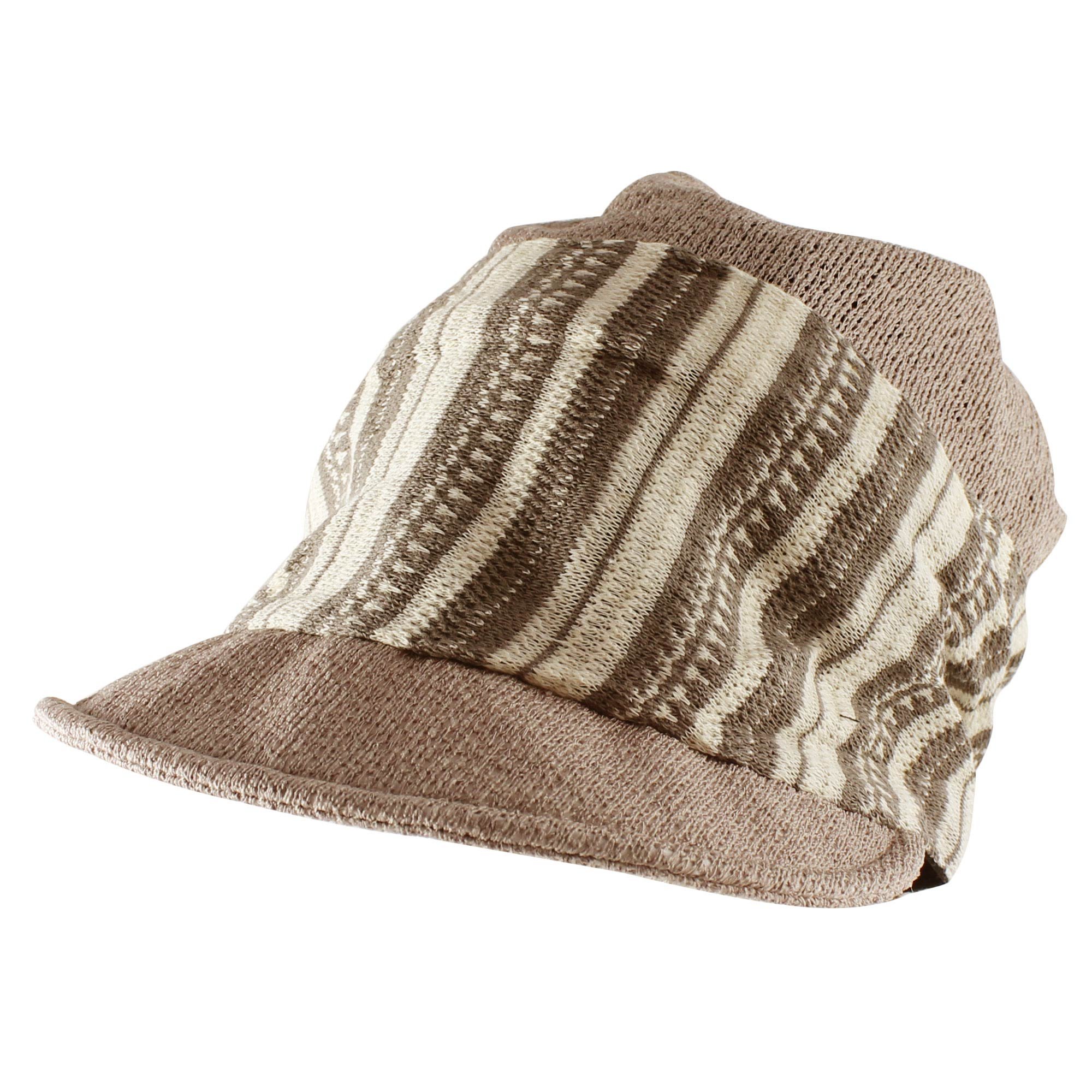 Morehats Striped Band Mesh Slouchy Fit Beanie Baseball Newsboy Cap Casual Hat - Cocoa