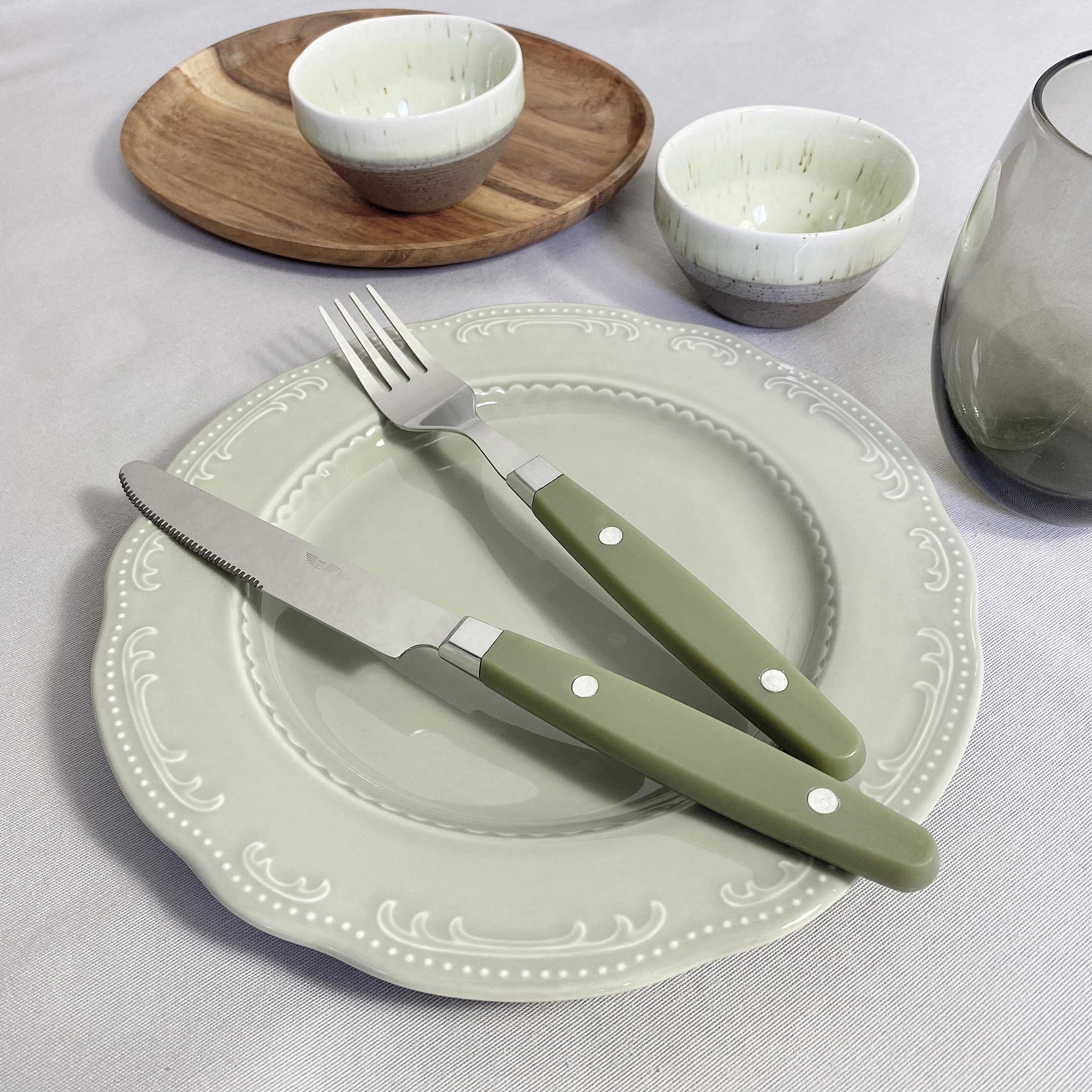Prima Collection Lot de 24 couverts de la série Country en acier inoxydable sans nickel, avec poignée, couleur bois, avec boîte cadeau