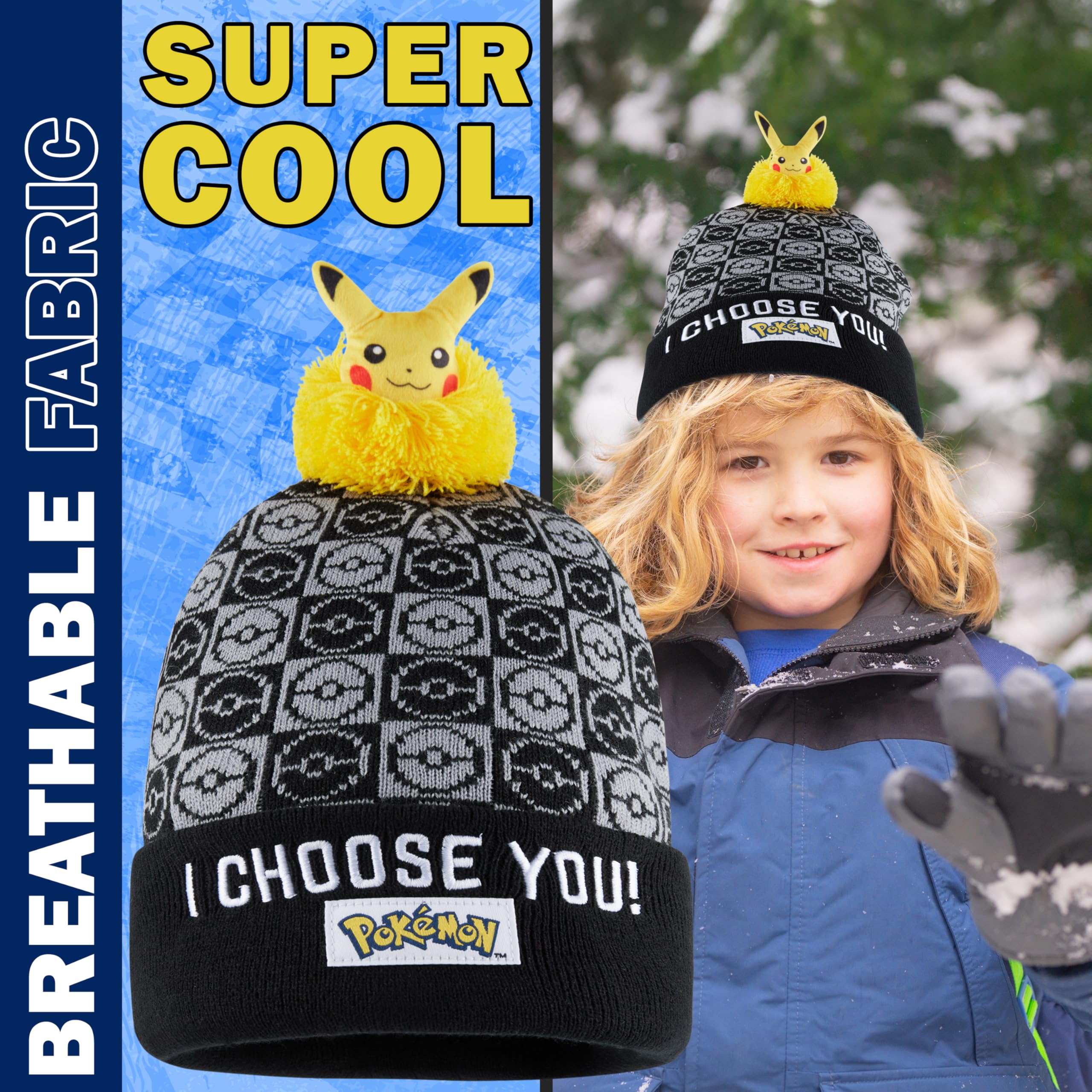 Pokemon dziecięca czapka beanie, przytulna dzianinowa czapka zimowa, jeden rozmiar, prezenty dla dzieci