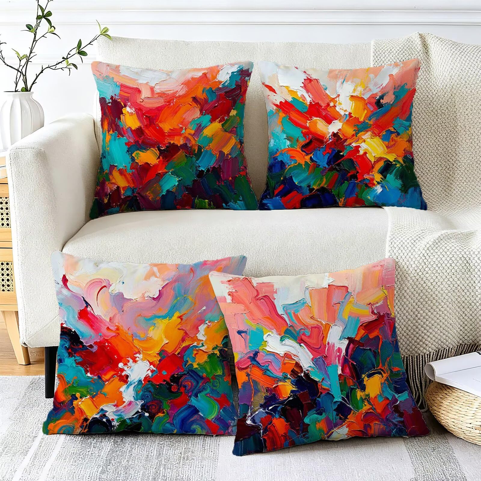 Czerwone poszewki na poduszki na sofę 50 x 50 cm, zestaw 4 poduszek, kod