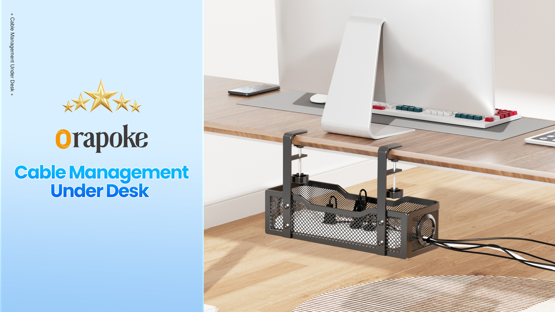 Cable Organizer Tray BIWIST Under Desk Cable Management Tray - No Drill ...