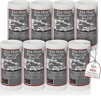 CARASELLE Pet Hair Remover Refill - 60m total (≈600 Sheets Equivalent) Super Adhesive Picks up Lint, Hair & Debris! Multi-Purpose Dog Cat Hair Lint Roller also for Cleaning Clothes & Washing Machine