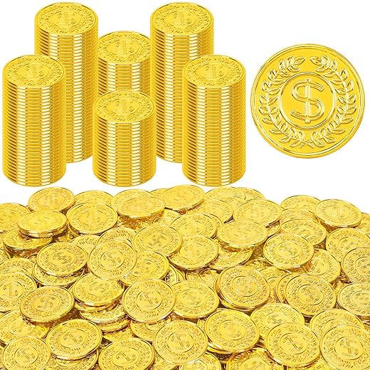 120 PCS Gold Coins, 1.4 in Plastic Gold Coins, 0.08 in Thick Fake Coins Pirate Coins Tokens Play Coins for Kids, Pirate Treasure Classroom Reward Adventure Theme Party Supplies for Pirate Party