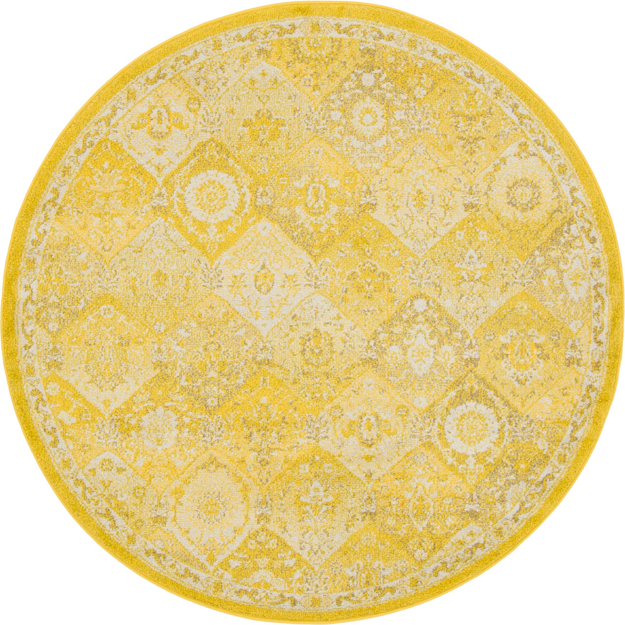 Unique Loom Penrose Collection Area Rug - Blake (6' 1" Round, Yellow/ Beige)