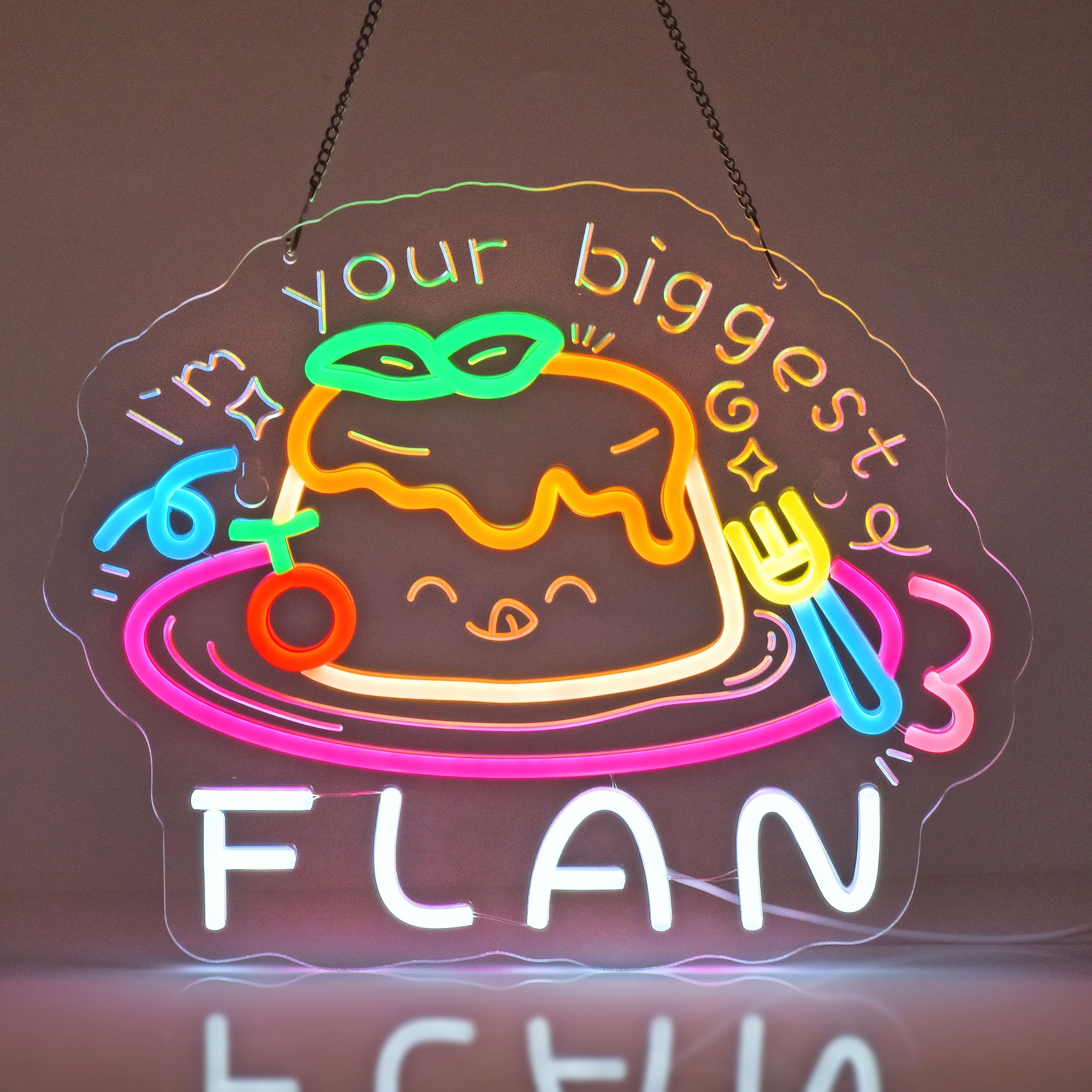 SINBEAUTIES Flan Neon Sign,Dessert Bakery Cake LED Light Sign Wall Decor