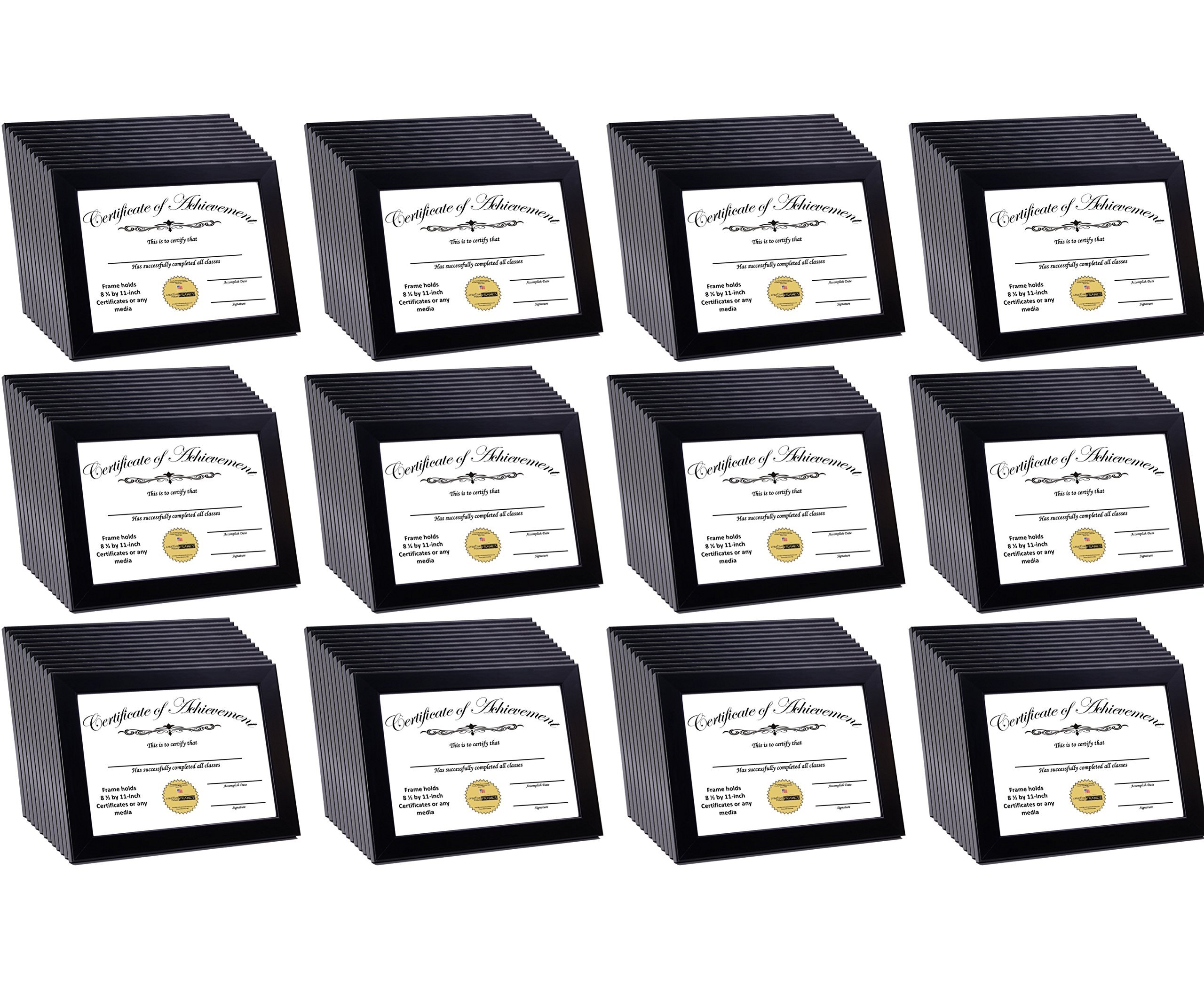 Creative Picture Frames [8.5x11bk] Black Diploma Frames, Holds 8.5 by 11-inch Graduation Documents w/Stand and Wall Hanger (144-pallet)