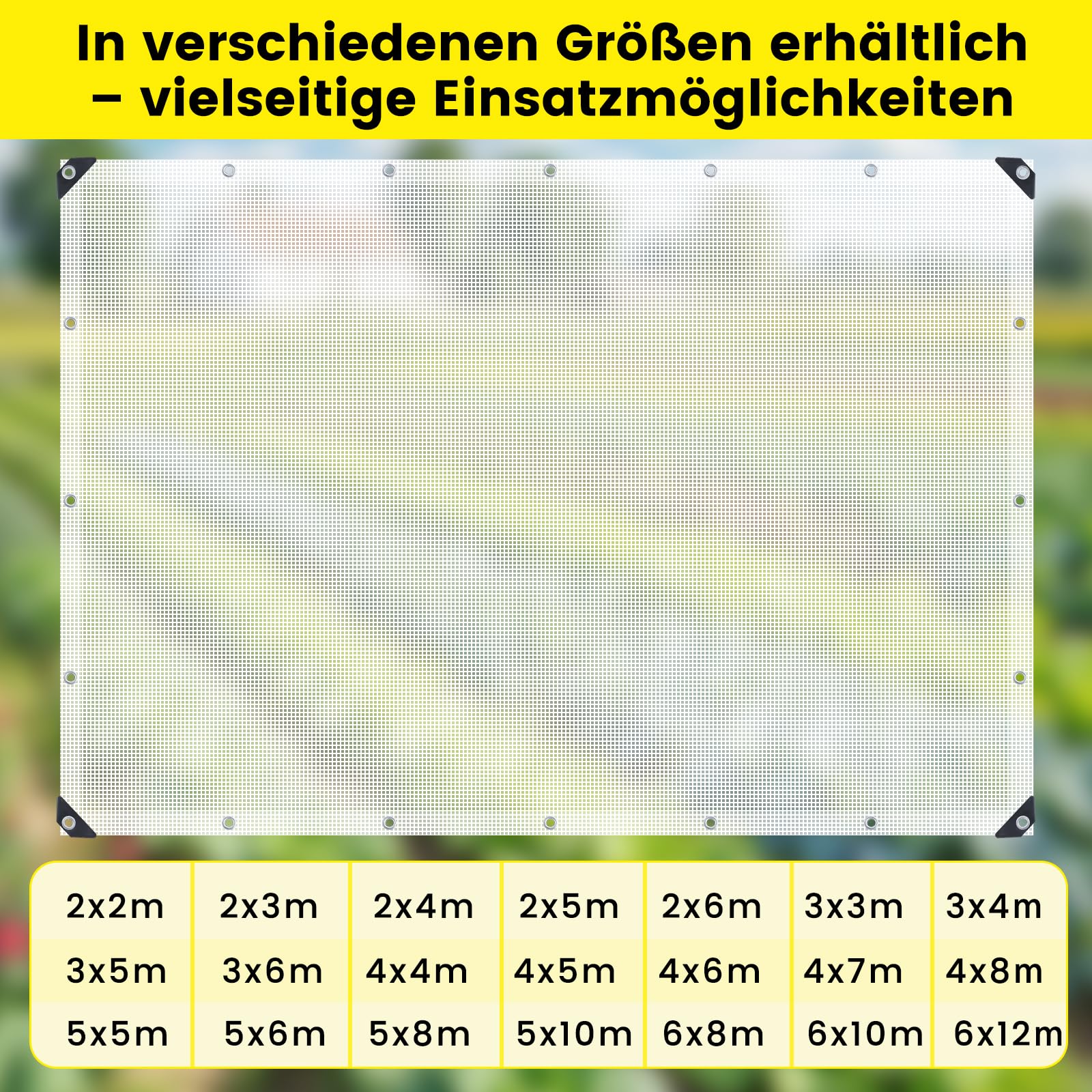 4x8m Gitter Abdeckplane Wasserdicht 140g/m² Transparente LKW Plane mit Ösen Reißfeste Gitterfolie Winterfeste Gewächshausfolie für Gartenmöbel Sandkasten Hühnerhaus und Holz