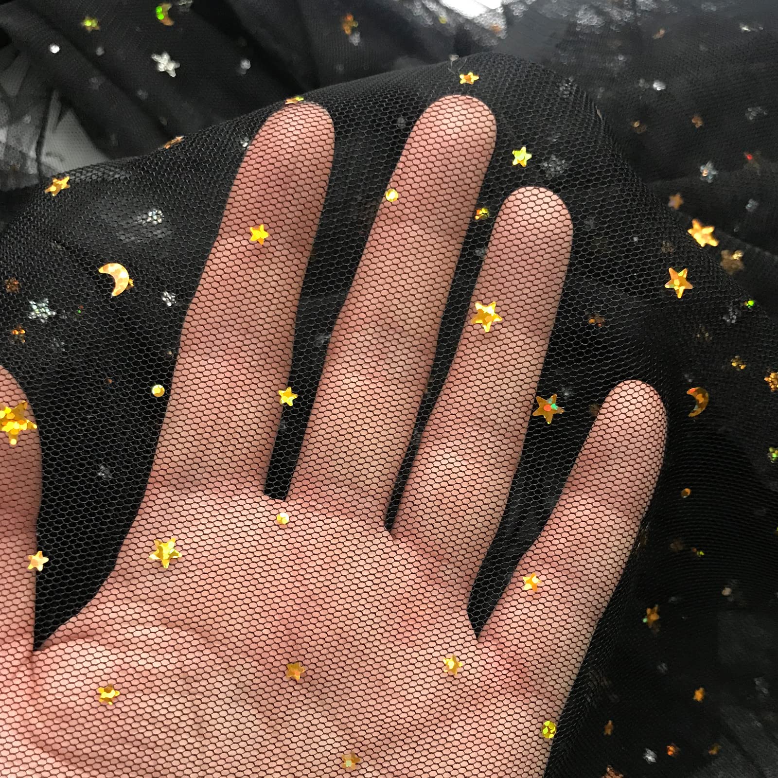 Amazon | チュール 生地 ラメ入り キラキラ 星 月 スパンコール レース