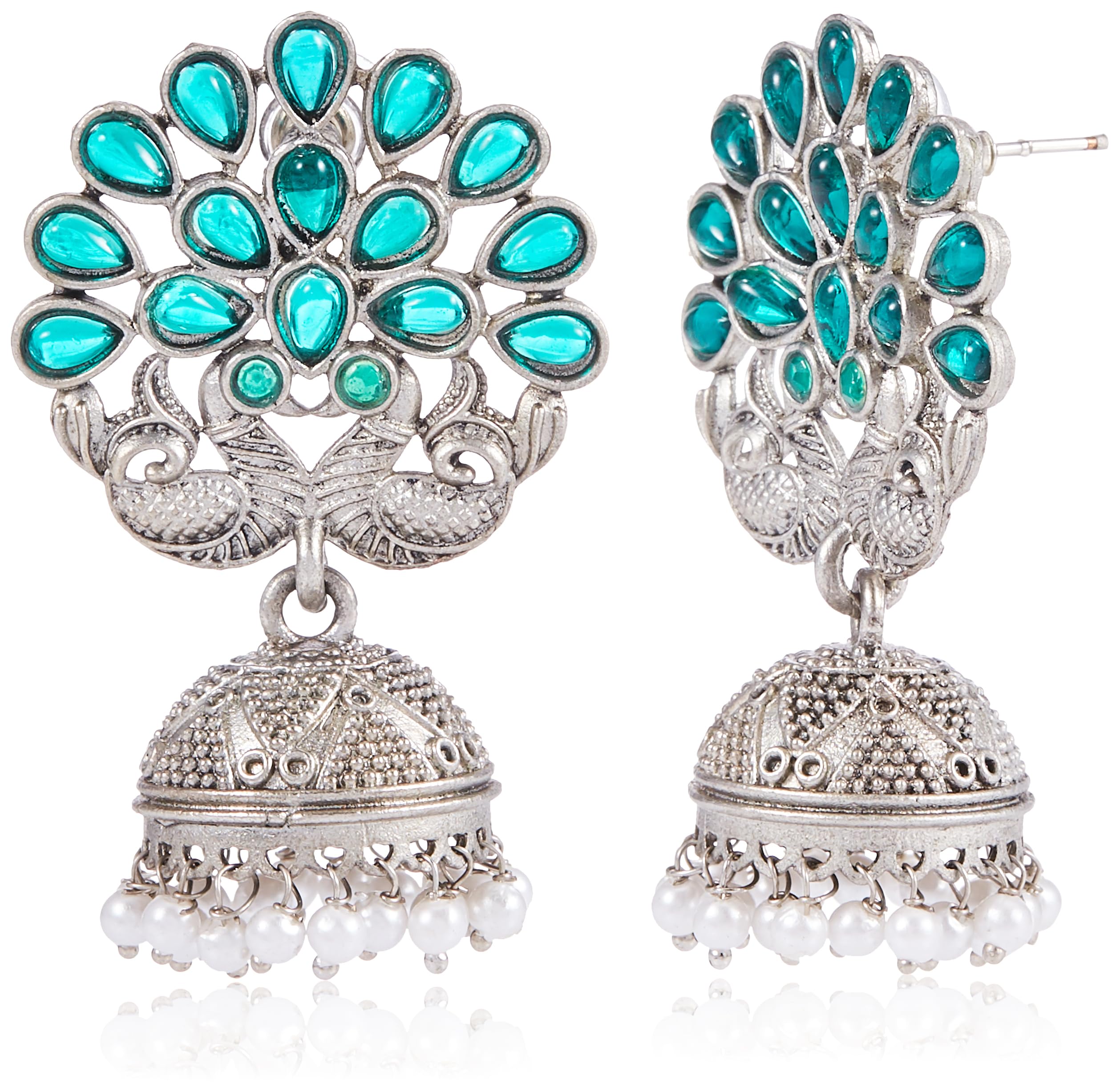Karatcart Oxidised Silver Peacock Shape Green Stone Studded Jhumki Earrings for Women (B0BT1S5WPY) Amazon Price History, Amazon Price Tracker