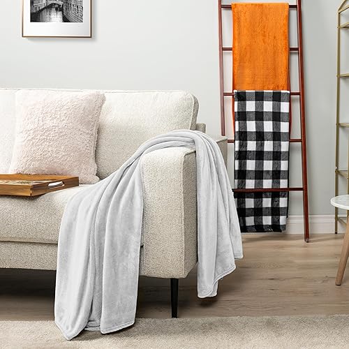 Miniatura 7 de PAVILIA Manta de forro polar blanco para sofá, manta de franela suave y mullida para sofá, manta de cama de microfibra de felpa de lujo, acogedora
