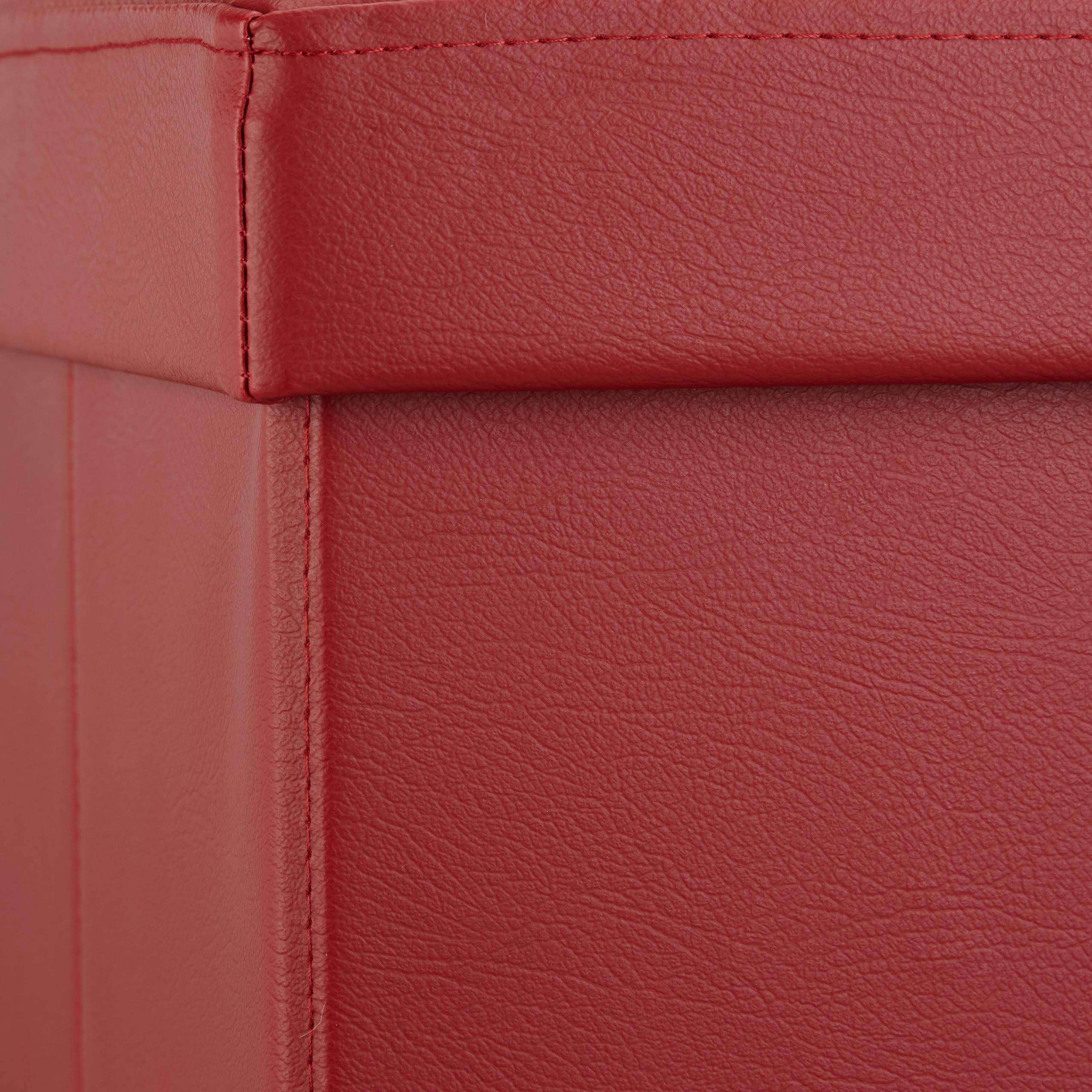 Relaxdays Cassapanca Contenitore, Pouf Pieghevole in Similpelle, HxLxP 38 x 76 x 38 cm, Panca con Coperchio, Rosso Scuro