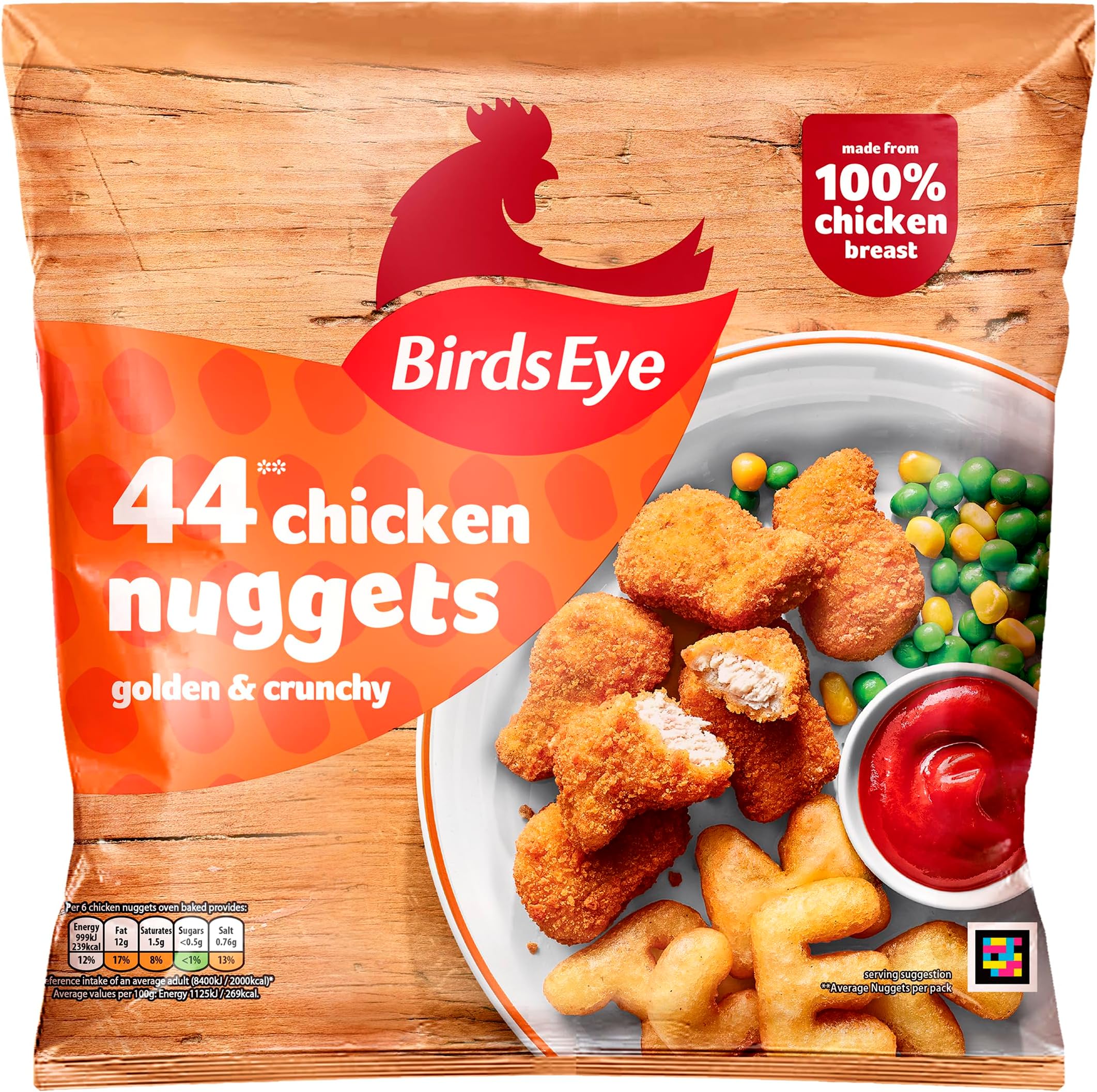 Birds Eye 44 Chicken Nuggets with Golden Wholegrain, 695g (Frozen)