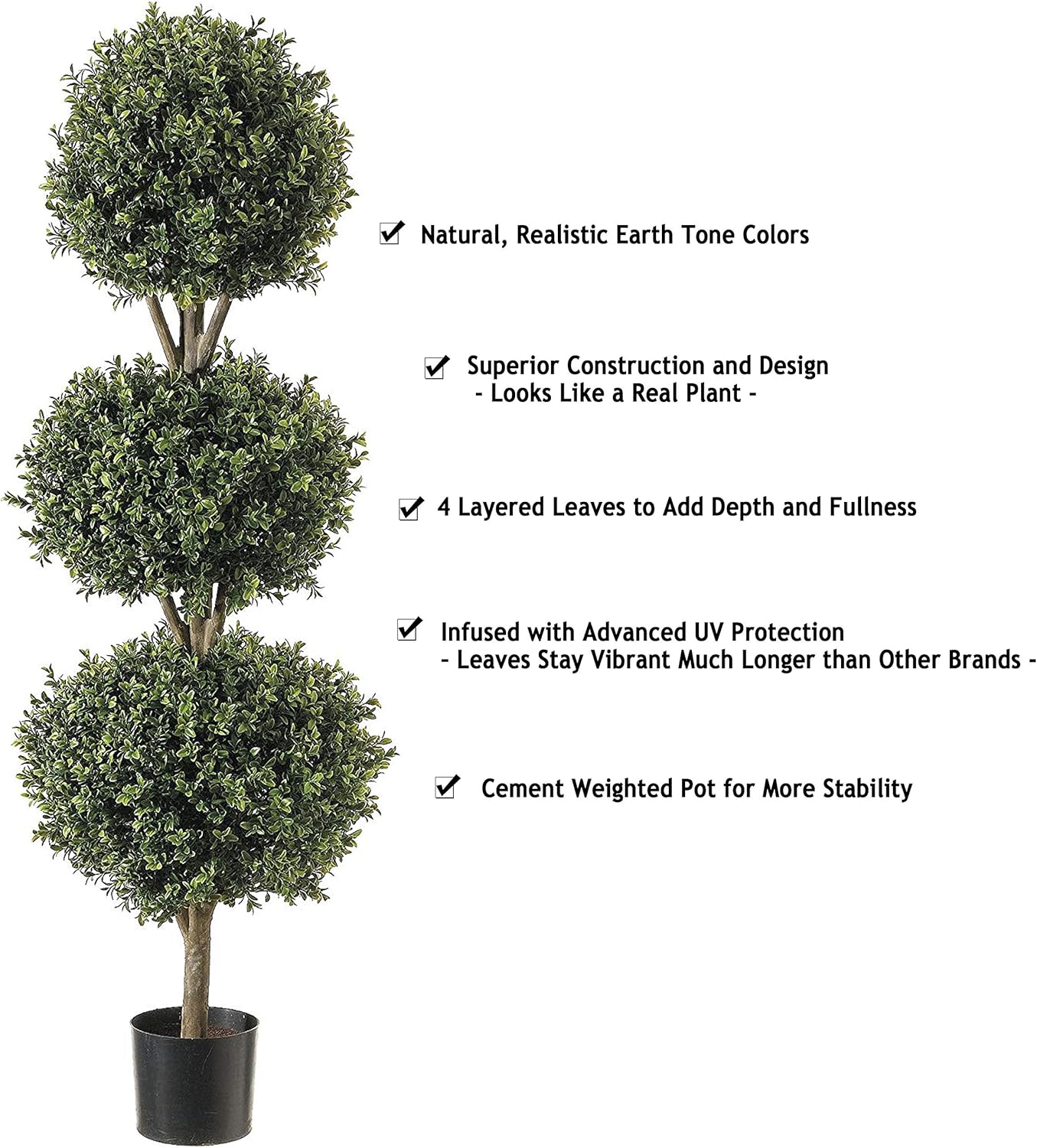 Northwood Calliger 4.6 Artificial Topiary Triple Ball Boxwood Trees Highly Realistic Potted Decorative Buxus Shrubs | Faux Plastic Plants for Home/Garden Décor | Indoor & Outdoor Use|UV Protected (2) -