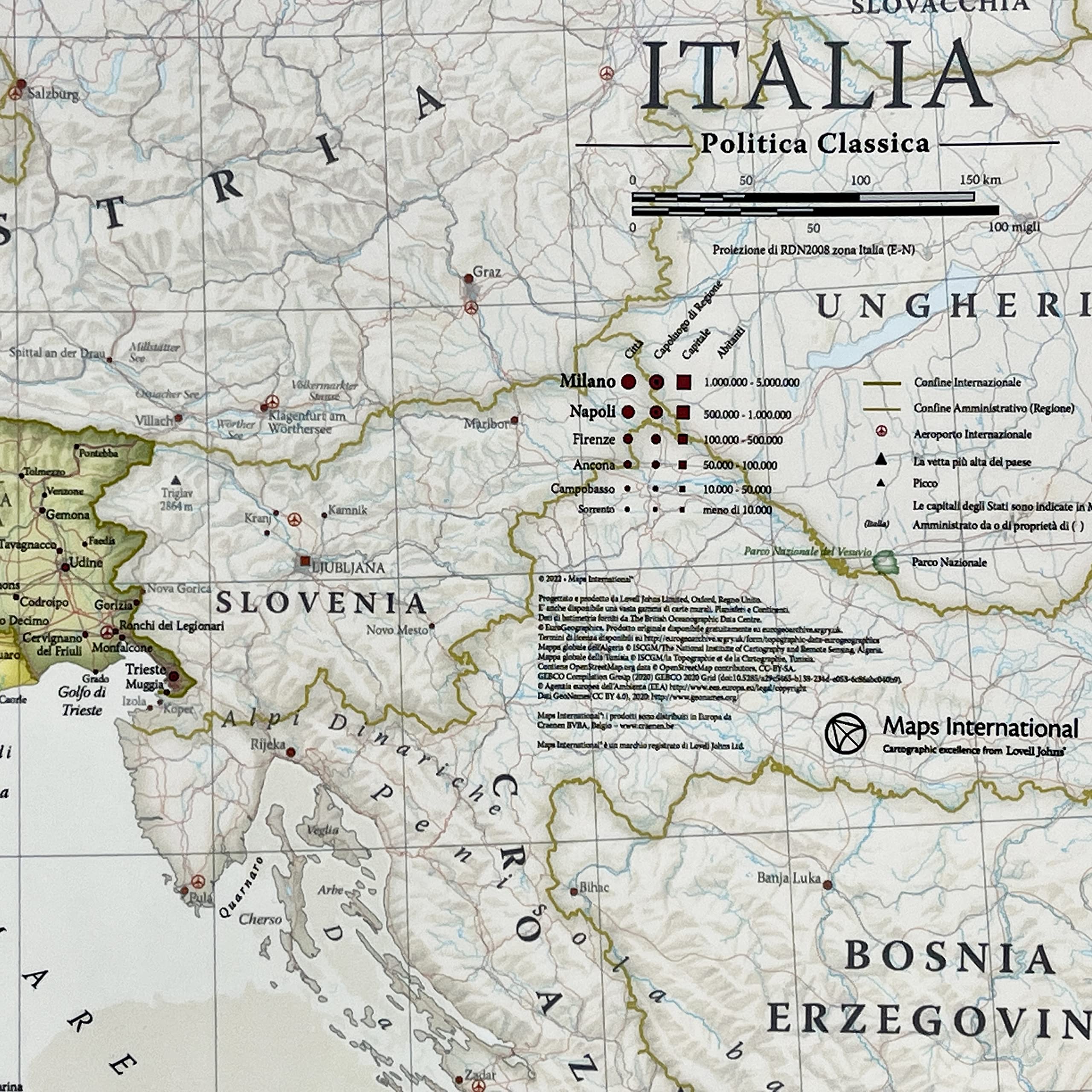 Maps International - Mappa del mondo + Offerta Gratuita una Mappa Italia - stile classico - Laminato