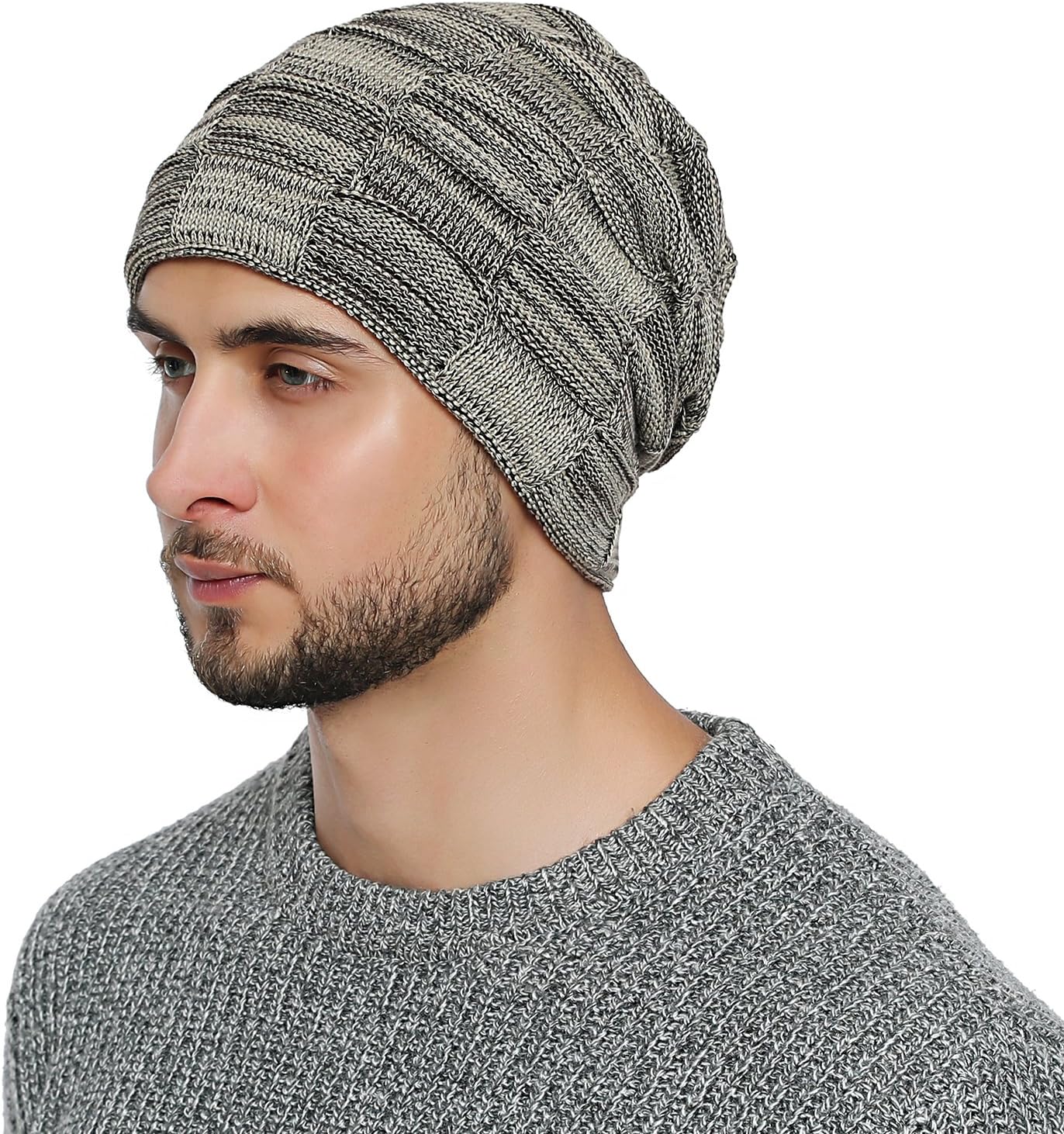 DonDon mens Warm Winter Beanie Slouch tube design modern knitted beanie with extra soft inner lining