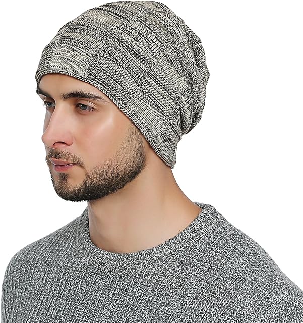 DonDon mens Warm Winter Beanie Slouch tube design modern knitted beanie with extra soft inner lining