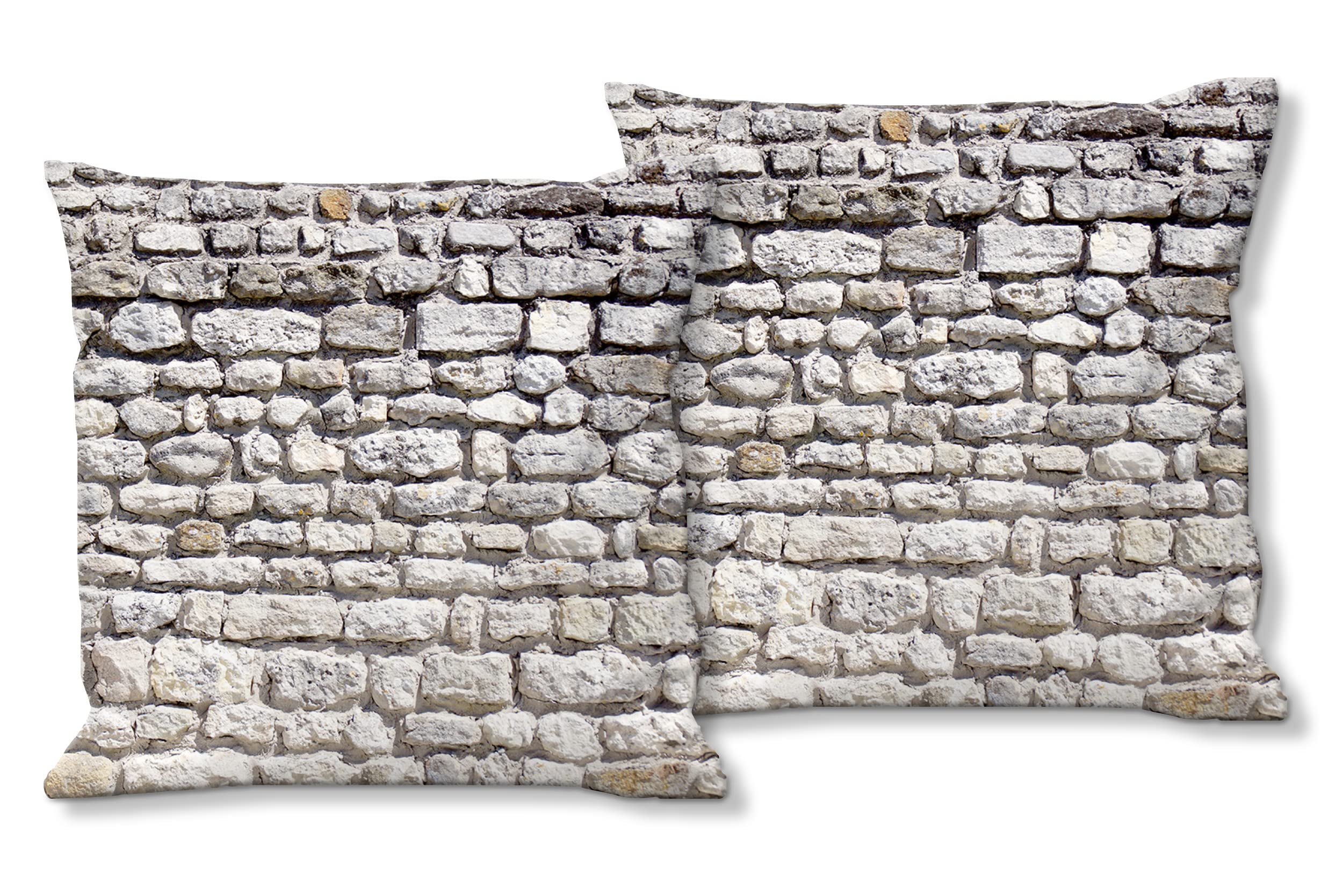 Steinwand - Foto-Kissen-Hülle Set (2 STK.) 40 x 40 cm | Kissen-Bezüge - passend zu Wandbild - Deko-Kissen - Steine Muster Struktur Haus Wand
