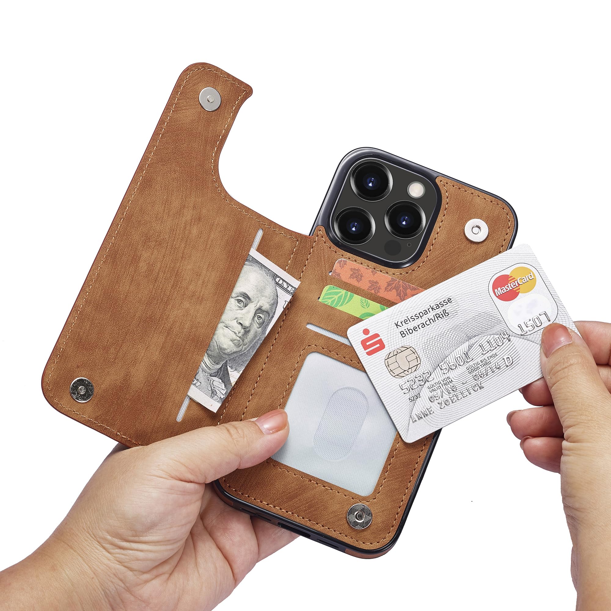 Soviwo Compatible with iPhone 15 Pro Max Wallet Case Faux Leather with Card Holder Slot, Magnetic Clasp Flip Cover with Kickstand 6.7 Inch (Blue)