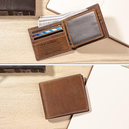 Miniatura 4 de kullder Billetera de cuero grabada para hombre, regalos personalizados para marido de parte de la esposa, billetera personalizada para papá, día del