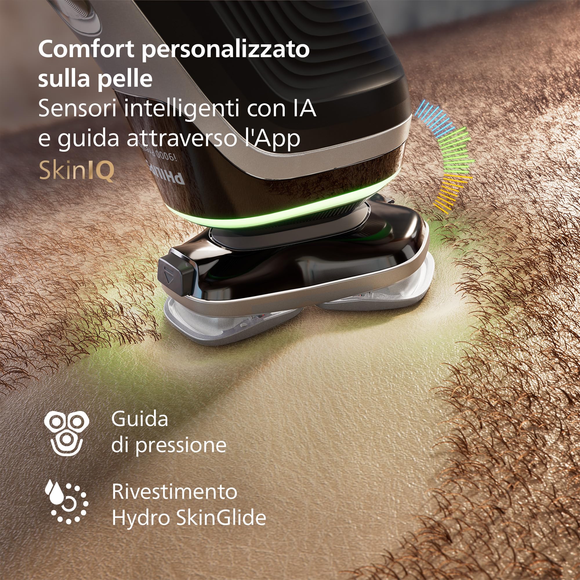 Philips Shaver i9000 Prestige, rasoio elettrico Wet & Dry, tecnologia Skin IQ, triplo sistema di sollevamento e taglio, doppie lame in acciaio di precisione 360°, styler per barba, modello XP9204/33