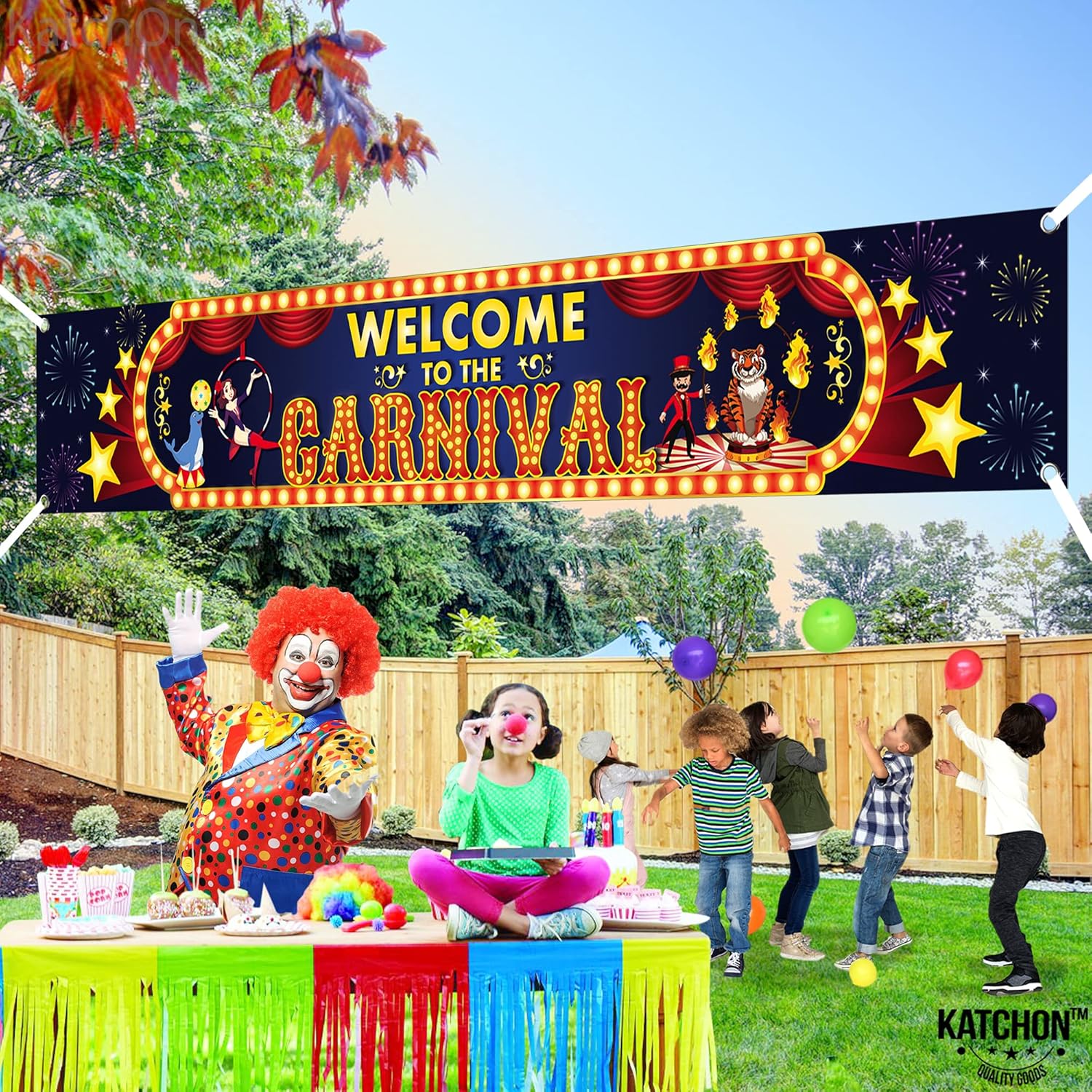 Katchon, Welcome To The Carnival Banner - Large, 120X20 Inch | Carnival Banner Backdrop | Carnival Theme Party Decorations | Carnival Decorations for Event | Carnival Games Party, Circus Decorations