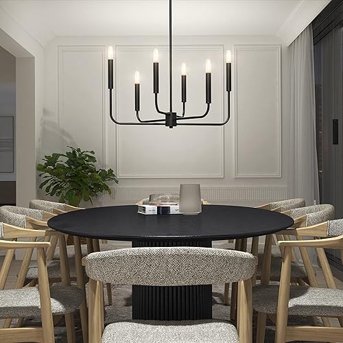 Miniatura 2 de artika Manchester - Lámpara colgante moderna de mediados de siglo, color negro, ideal para comedor, isla de cocina, bombilla 6X T18 E12, no incluida