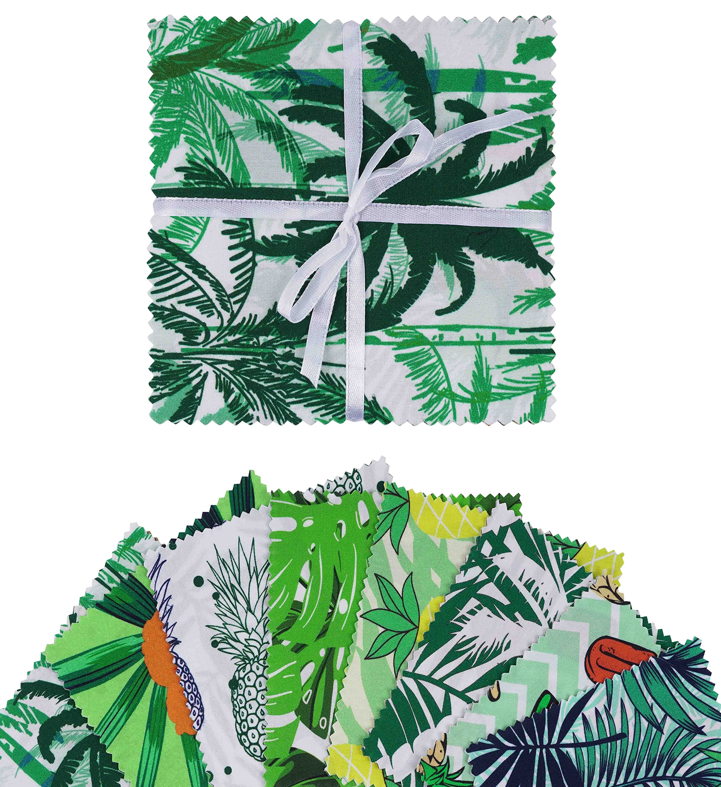 Soimoi Tropical Print Precut 5-inch Cotton Fabric Quilting Squares Charm Pack DIY Patchwork Sewing Craft- Multicolor