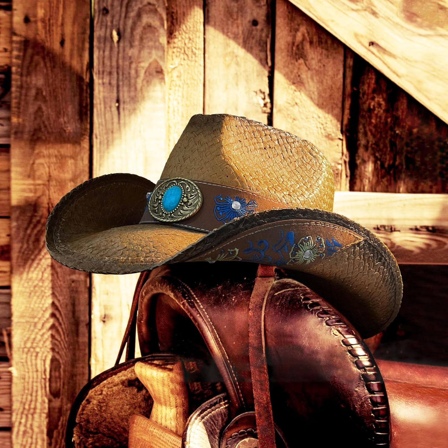 FLUFFY SENSE. Cowboy Hats for Women and Men Straw Western Hat Embroidered Cowboy Hat for Cowboys and Cowgirls - Image 4